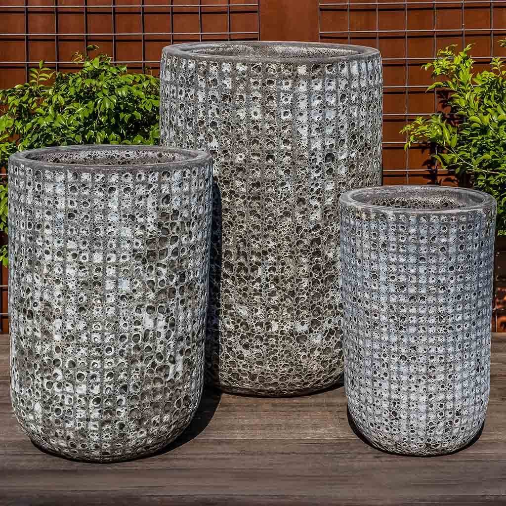 Campania International Escada Tall Planter Set of 3 - Modern Fossil Grey Outdoor Flower Pots for Patio, Garden & Home Decor | Durable Resin Planters for Indoor & Outdoor Use