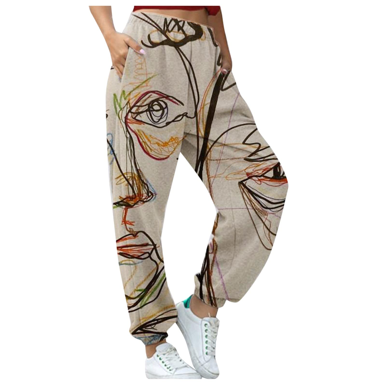 Women's Floral Print High Waisted Joggers - Relaxed Fit Sweatpants with Pockets for Lounge, Workout & Everyday Comfort | Soft Stretchy Yoga Pants with Cinched Hem for Running Errands or Home Wear