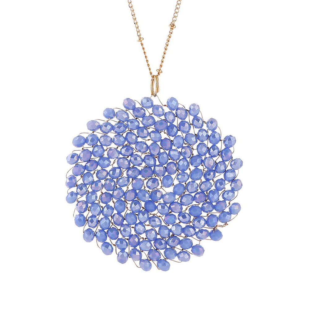 Niumike Handmade Crystal Circle Pendant Necklace and Earring Set for Women - Elegant Prom Jewelry, Long Statement Necklace with Gift Box - Perfect for Weddings, Parties & Special Occasions