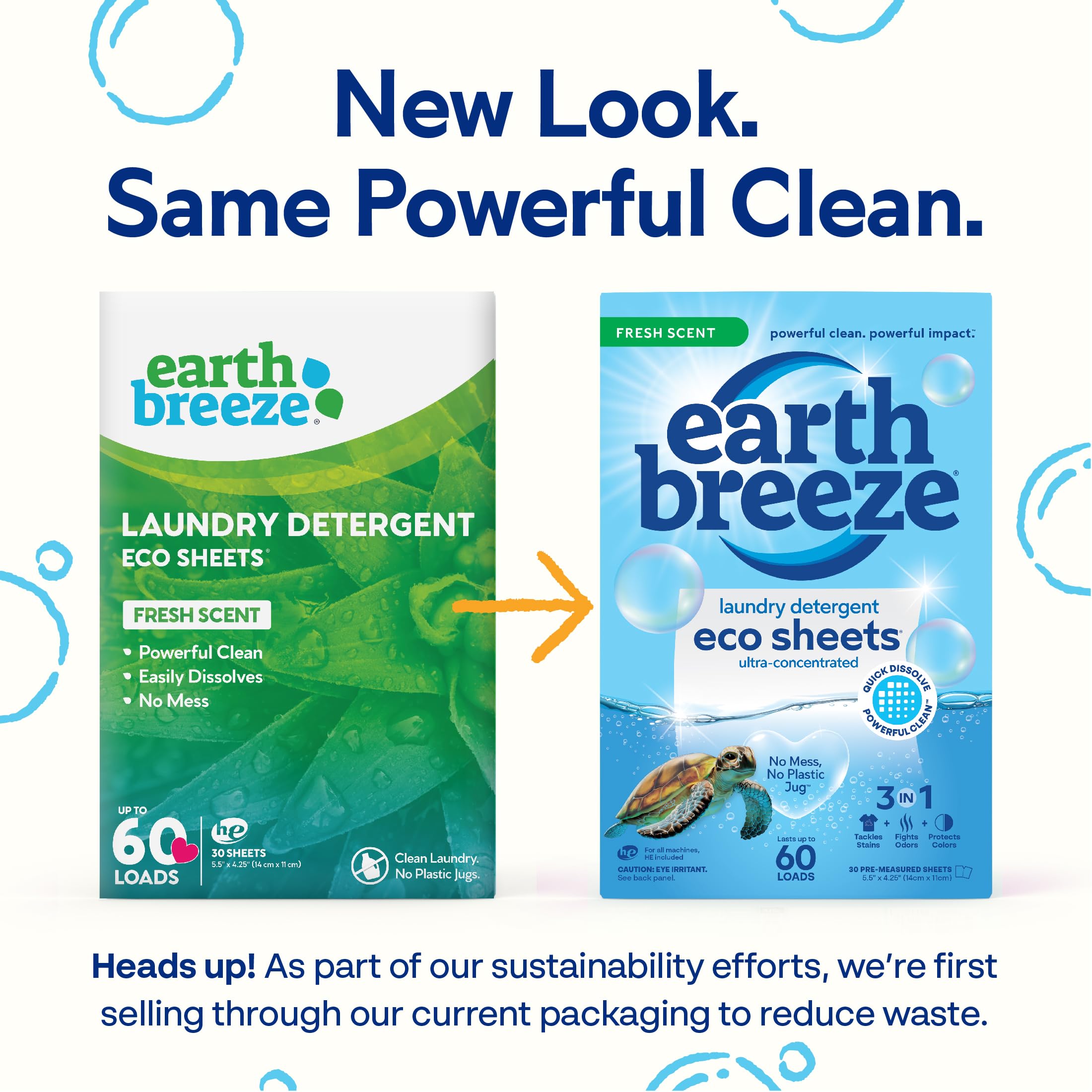 Earth Breeze Laundry Detergent Sheets - Fresh Scent, 60 Loads, Plastic-Free, Eco-Friendly, Concentrated Laundry Detergent (30 Sheets) | Perfect for Travel, Camping & Small Spaces