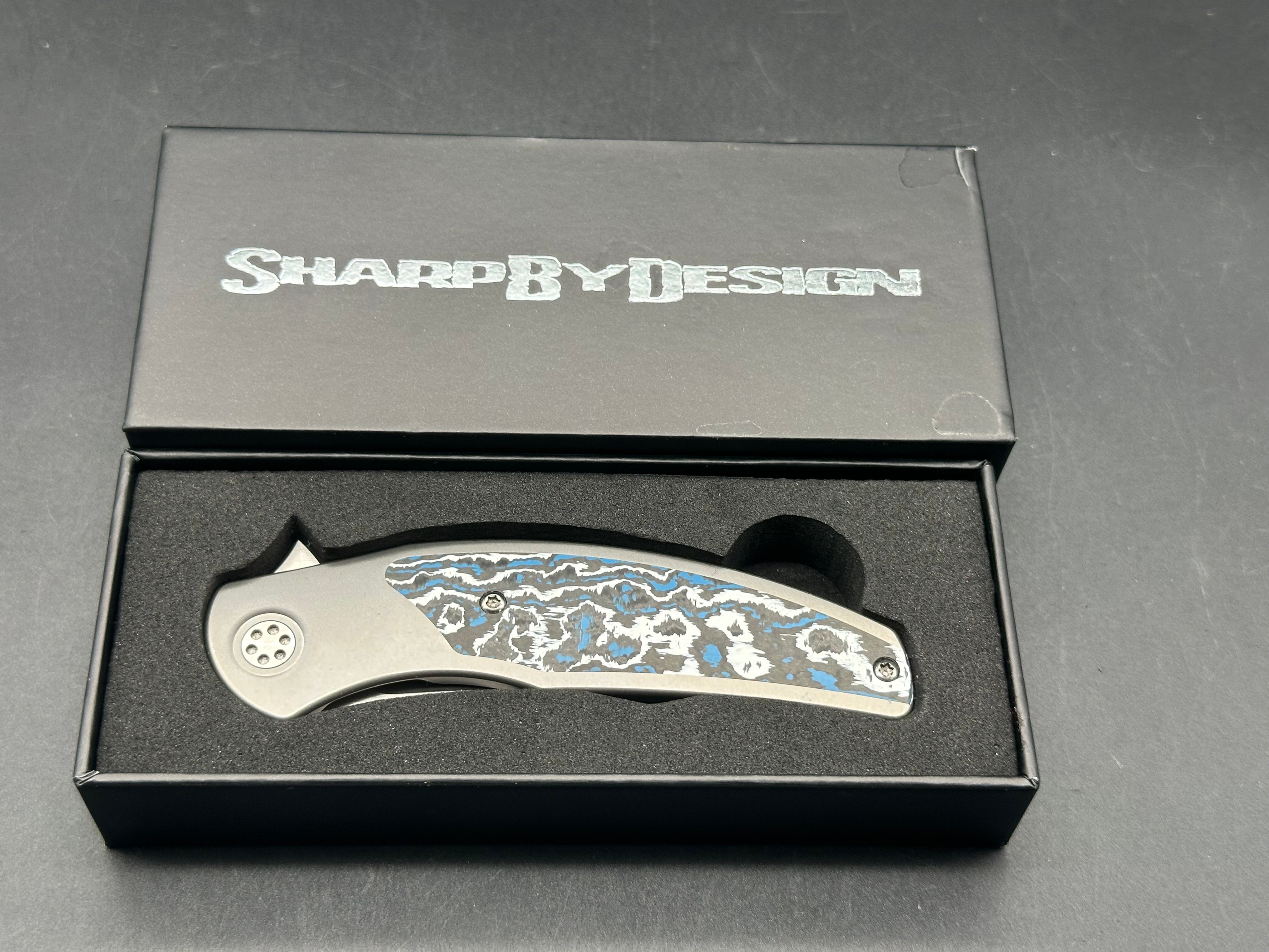Sharp By Design Mini Chicane Titanium Folding Knife - Frost Fat Carbon Handle & Magnacut Blade - EDC Pocket Knife for Outdoor, Camping & Everyday Carry