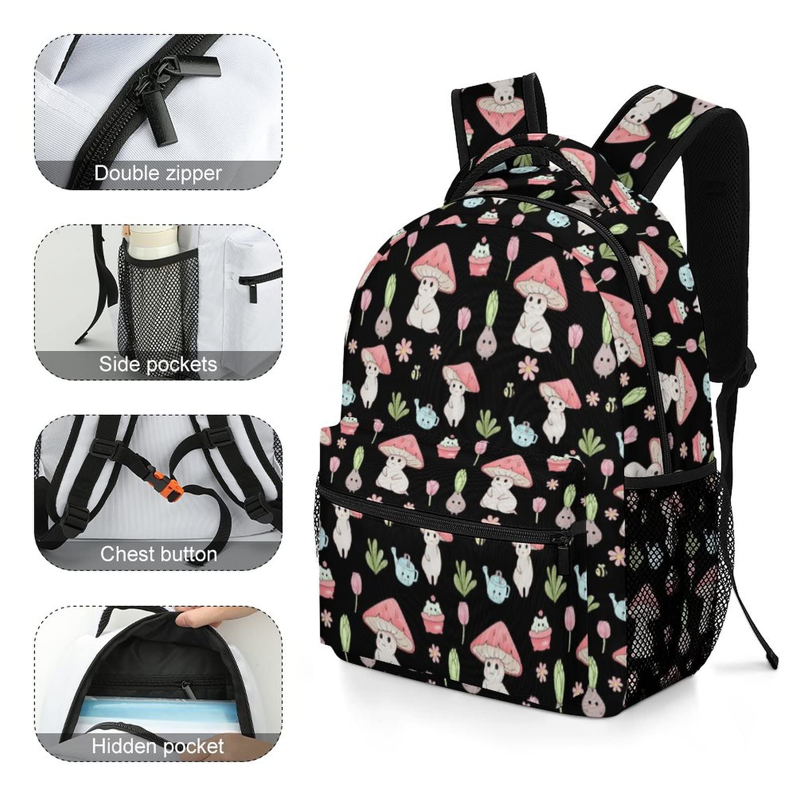 Cartoon Mushroom Backpack for School, Travel & Laptop - Men/Women/Teens