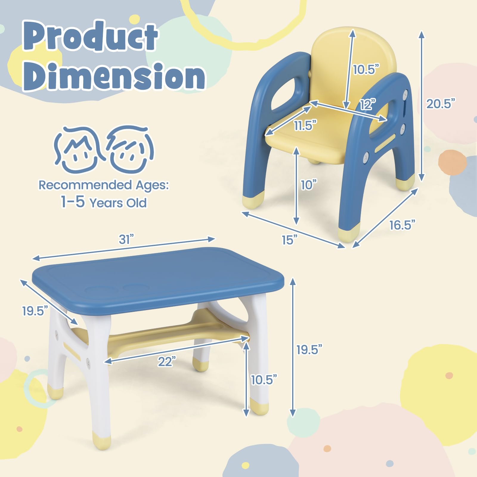 Costzon Kids Table and Chair Set with Montessori Toys - Toddler Activity Table with Storage Shelf, Building Blocks & Dinosaur-Shaped Chairs - Easy to Clean for Preschool & Kindergarten (Table + 2 Chairs) - Perfect for Learning, Playtime & Daycare Activities
