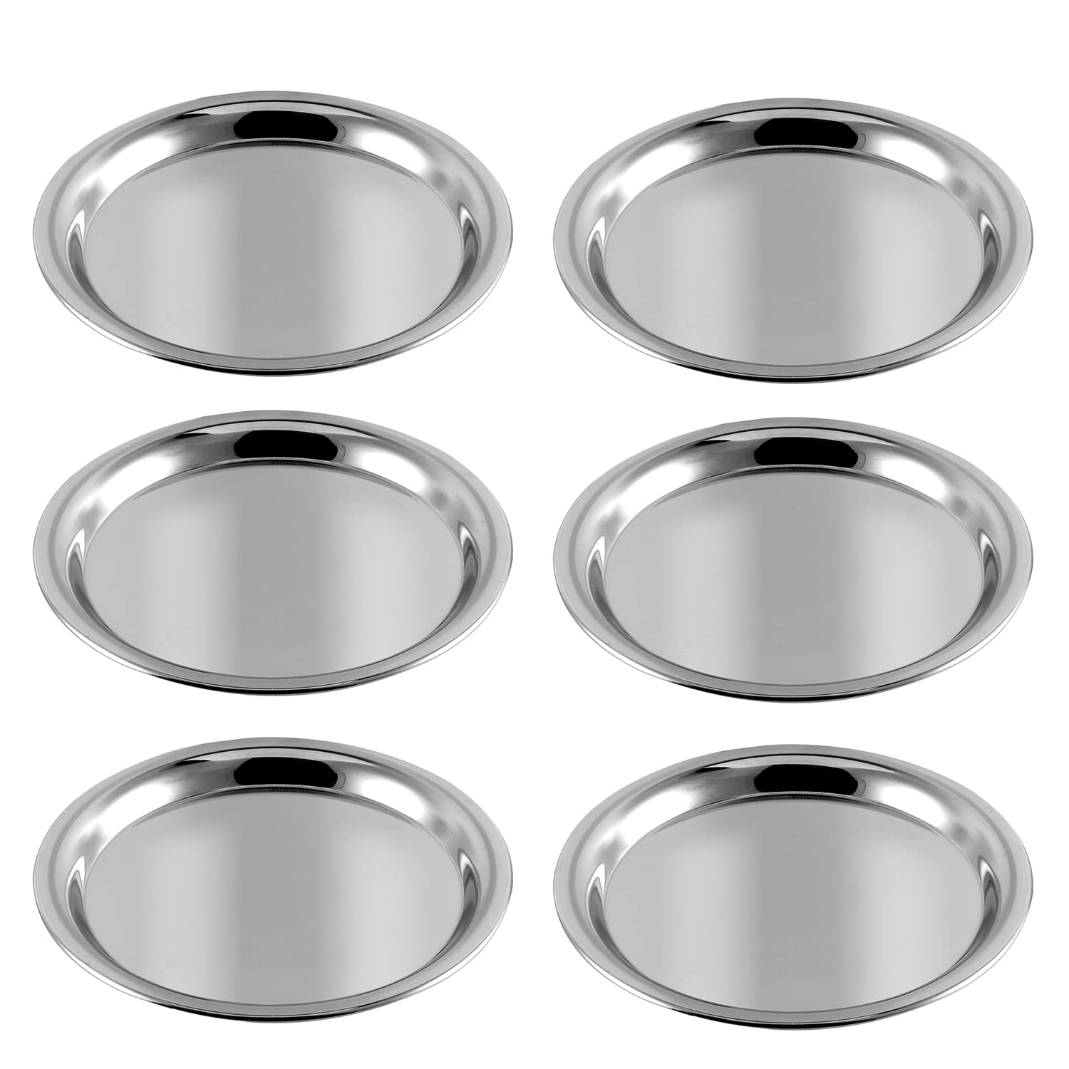 Premium Stainless Steel Thali Plate Set of 6 (20cm) - Mirror Finish Food-Grade Indian Serving Plates - Durable Dinnerware with 2-Year Warranty - Perfect for Indian Cuisine, Restaurants & Home Dining