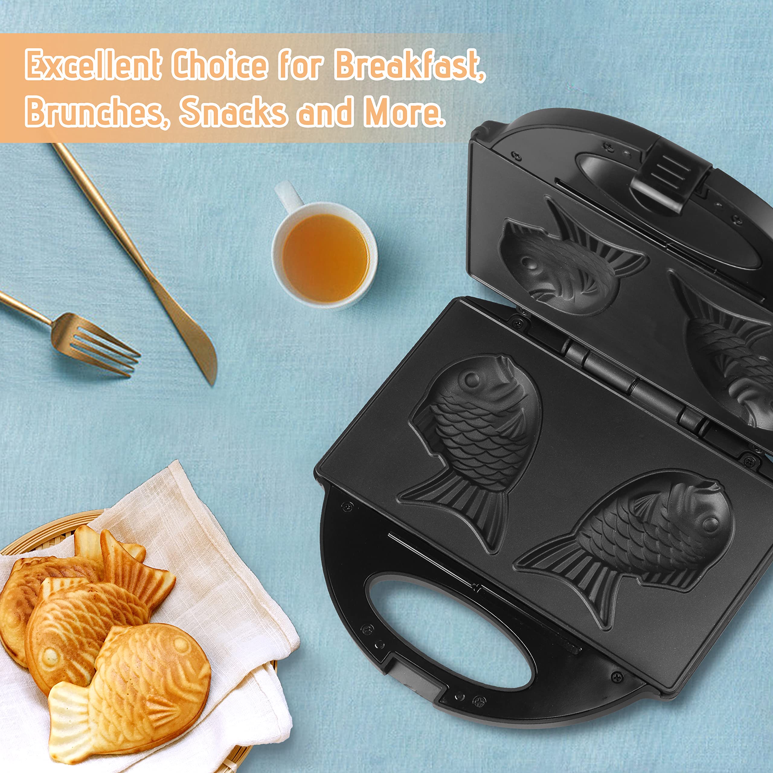 Non-Stick Electric Taiyaki Fish Waffle Maker Machine - Japanese & Korean Style Bungeoppang Pan with Recipe - Perfect for Home Baking, Party Snacks, and Street Food Style Desserts