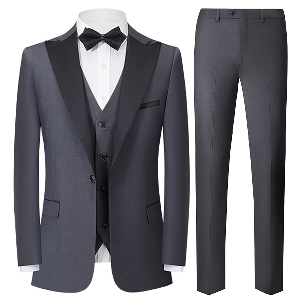 Men's Slim Fit 3-Piece Suit Set - One Button Tuxedo Jacket, Vest & Dress Pants for Wedding, Prom & Formal Events | Business & Evening Wear