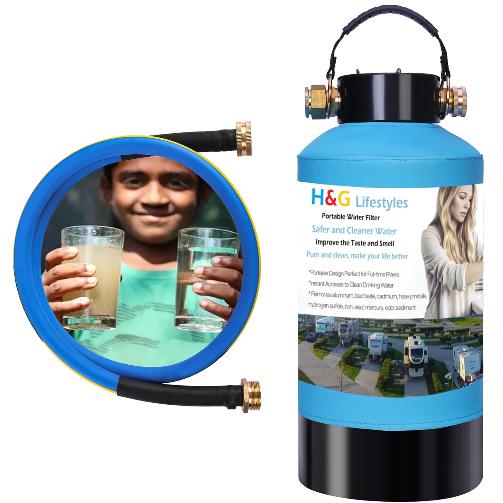 H&G Lifestyles Iron RV Water Filter System - Removes Iron, Chlorine, Sediment & Heavy Metals - Eliminates Bad Taste & Odor - Ideal for Camping, RV & Whole House Water Filtration