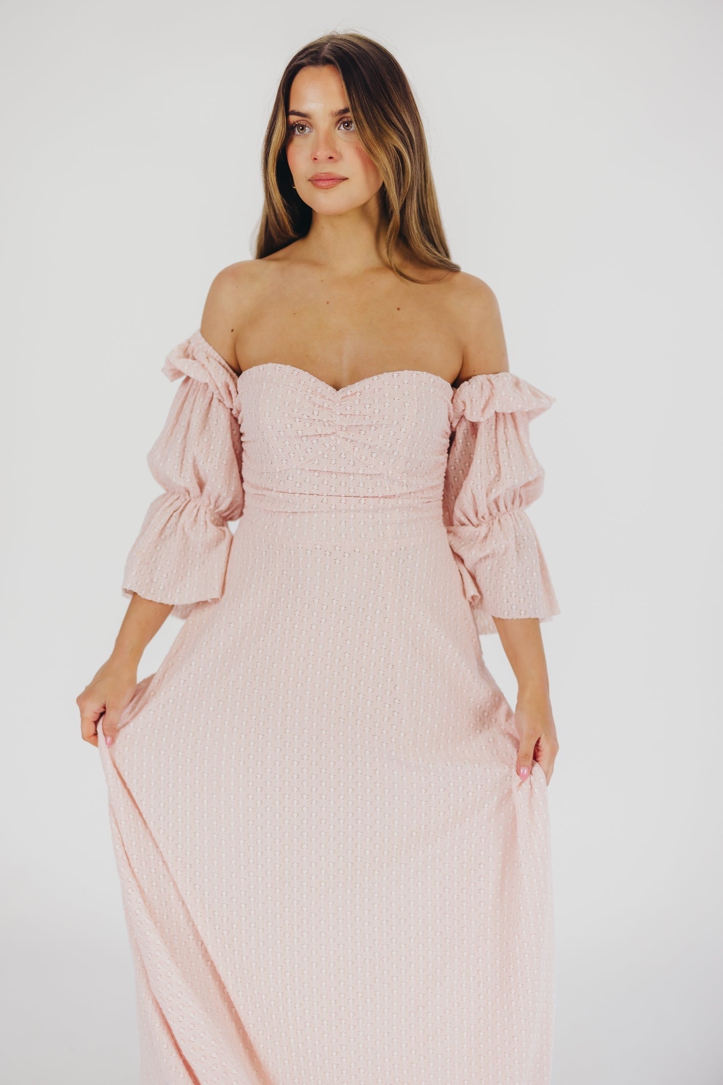 Corrine Tiered Sleeve Maxi Dress with Pockets - Ballerina Pink | Bump Friendly Maternity Dress | Perfect for Weddings, Baby Showers & Summer Vacations