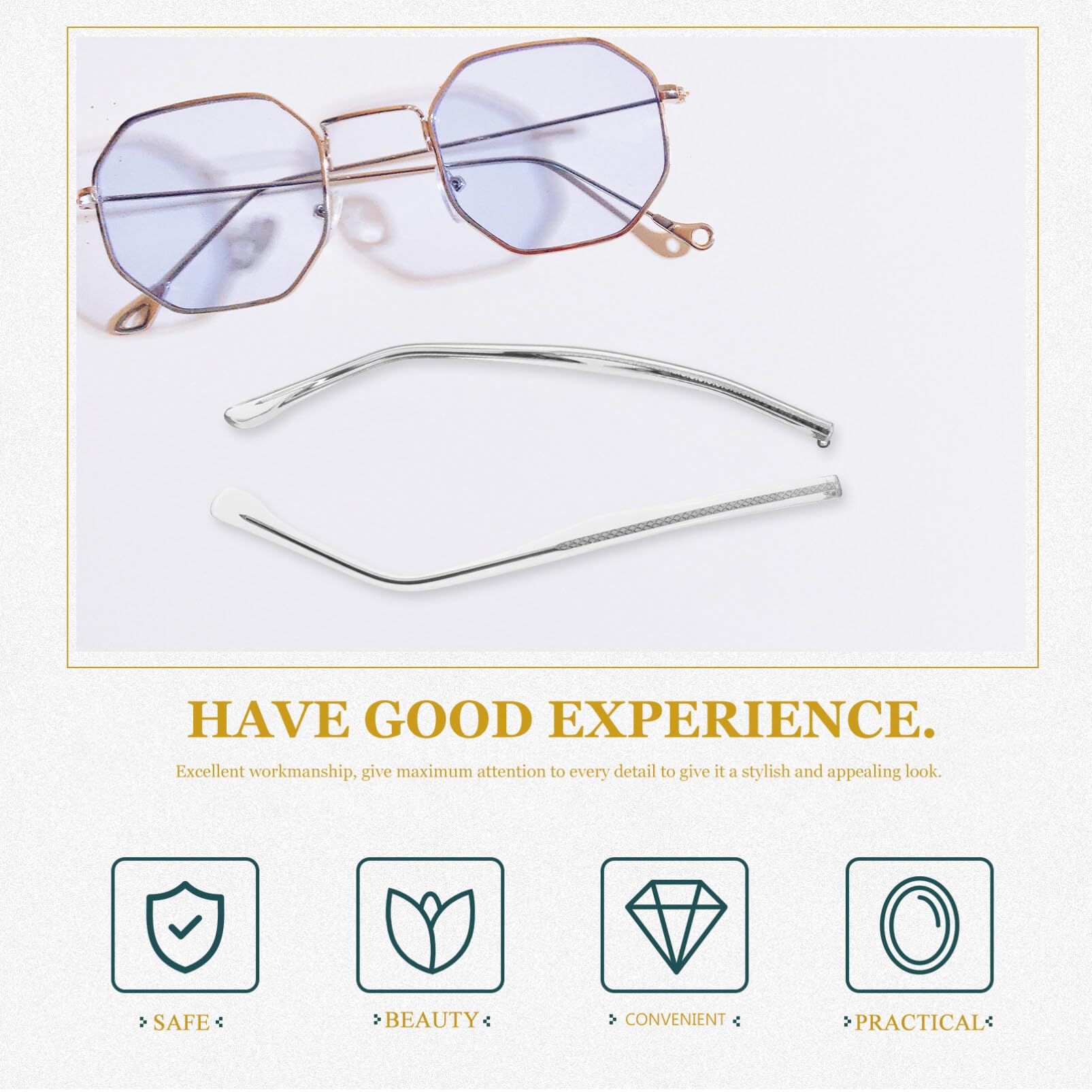 Healvian Universal Glasses Replacement Parts - 1 Pair of Eyeglass Temple Arms, Frame Ear Clips & Sleeves for Sunglasses & Optical Frames | Perfect for Repairing Broken Glasses at Home, Office or Travel