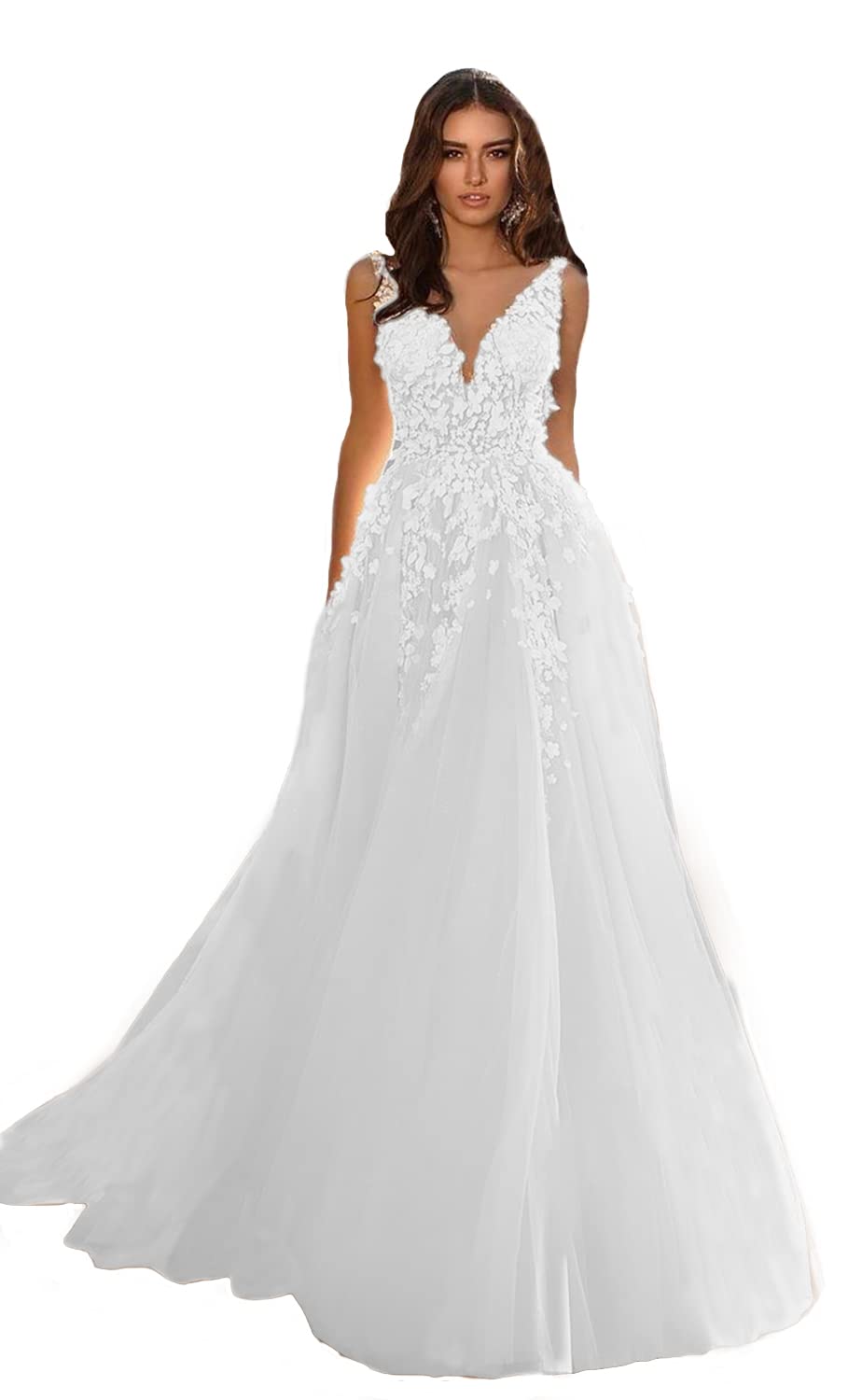 Elegant White Off Shoulder Lace Wedding Dress with Long Train & V-Neck - Summer Beach Bridal Gown Size 20W - Perfect for Beach Weddings, Destination Ceremonies & Romantic Photos