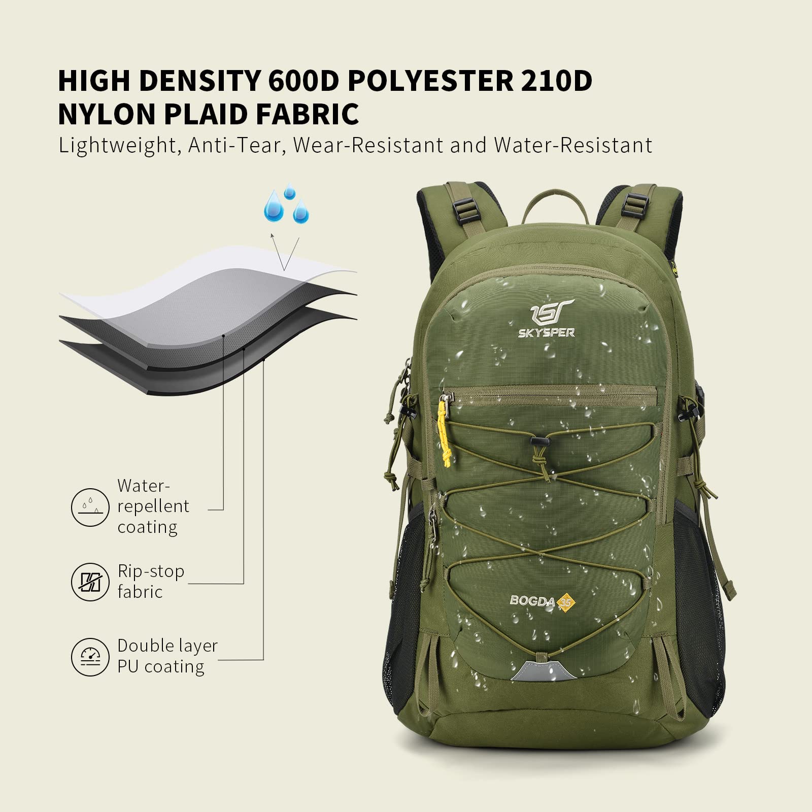 SKYSPER 35L Lightweight Hiking Backpack for Men & Women - Waterproof Travel Backpack for Camping, Trekking & Outdoor Adventures - Perfect Daypack for Hiking, Travel & Daily Commute