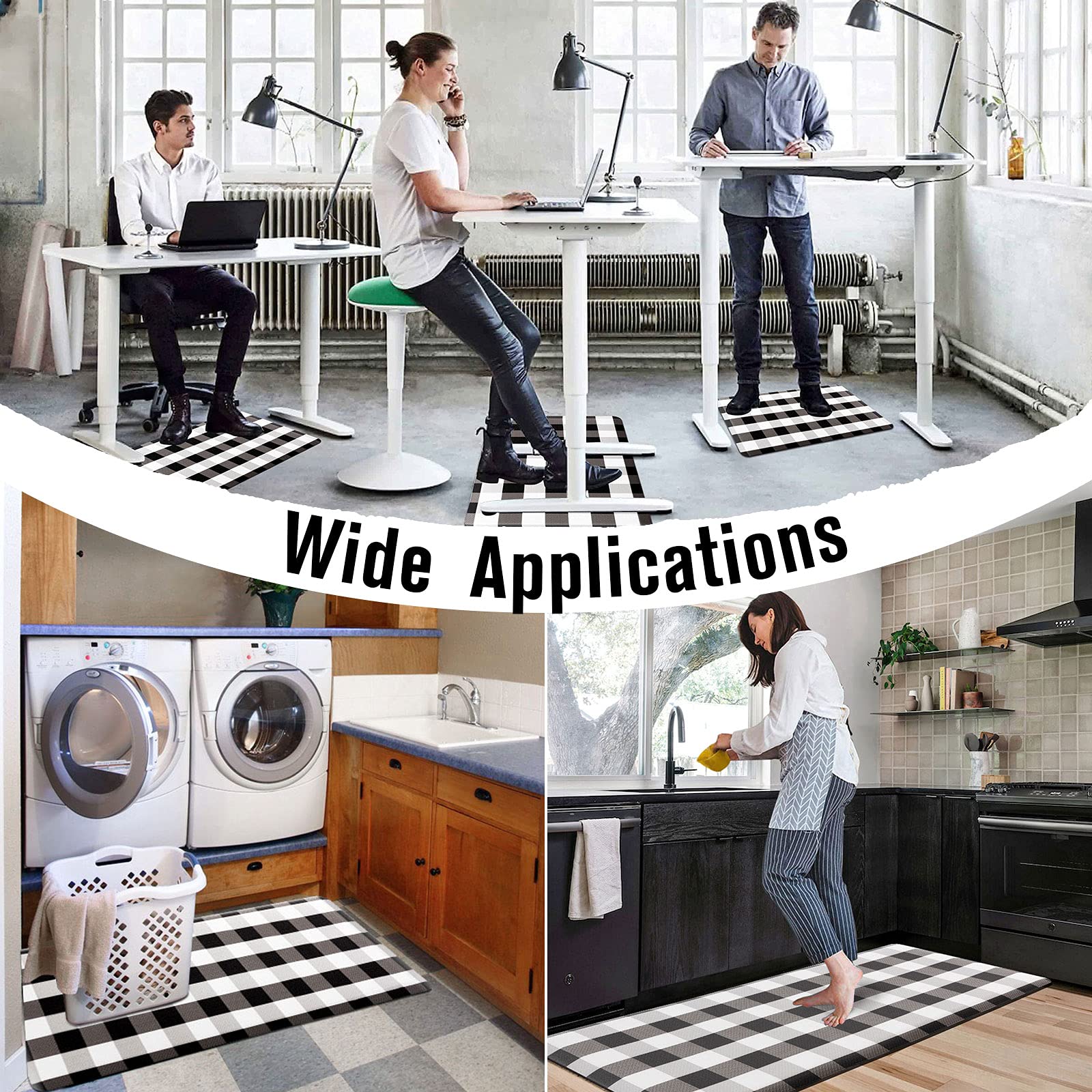 Buffalo Plaid Kitchen Mat - Cushioned Anti-Fatigue Floor Mat, Waterproof & Non-Slip Foam Rug for Home, Office, Laundry - Ergonomic Standing Mat (17.3