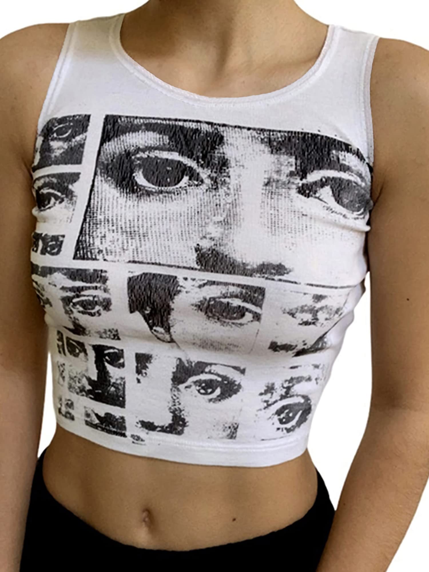 LQI Women's Guitar Print Ribbed Tank Top - Sleeveless Y2K Crop Top for Summer | Casual Wear, Music Festivals & Street Style Outfits
