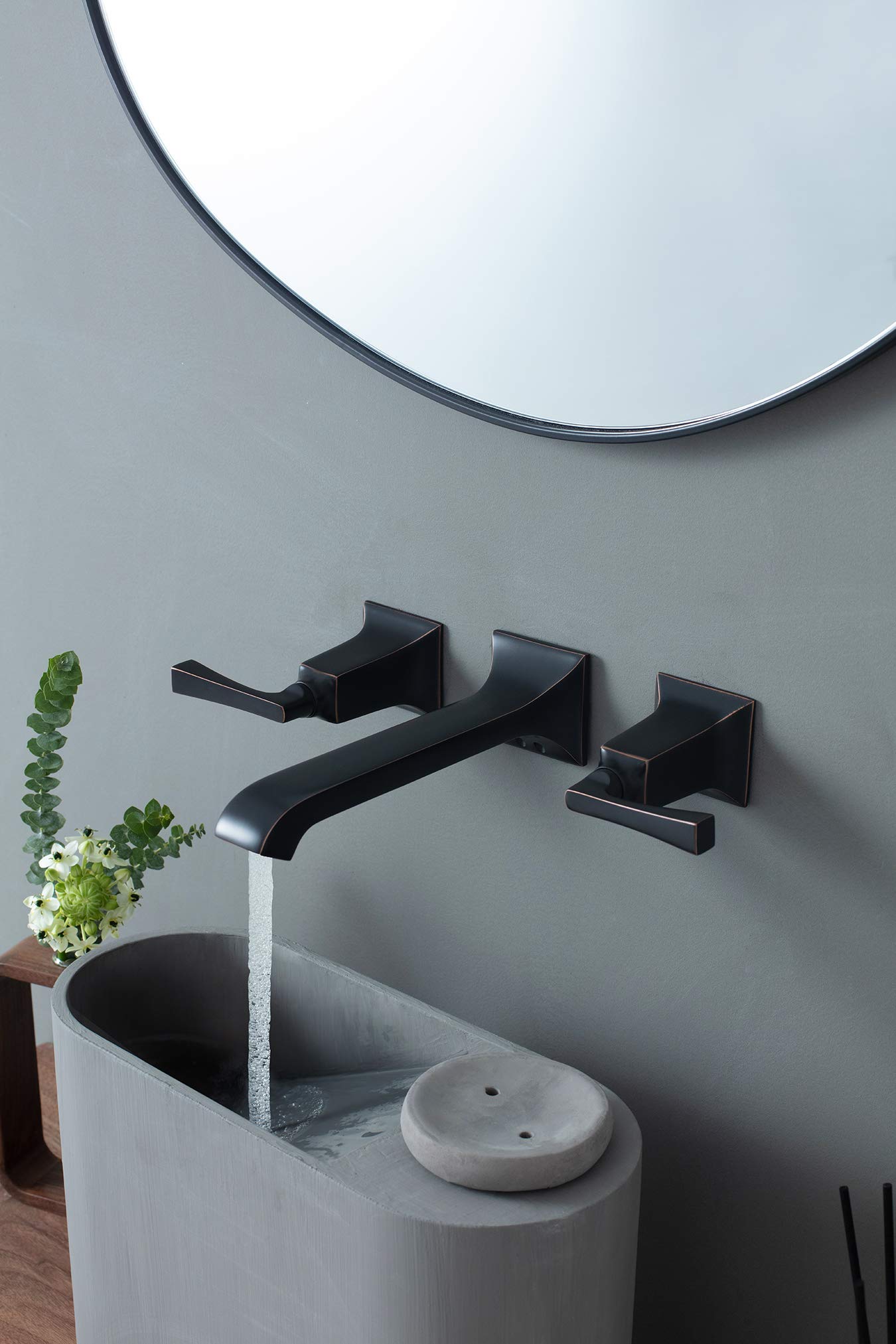 SITGES Heavy Duty Brass Wall Mount Bathroom Faucet with Metal Lever Handles - Oil Rubbed Bronze Finish - Includes Rough-in Valve | Perfect for Modern Bathrooms, Powder Rooms & Spa Retreats