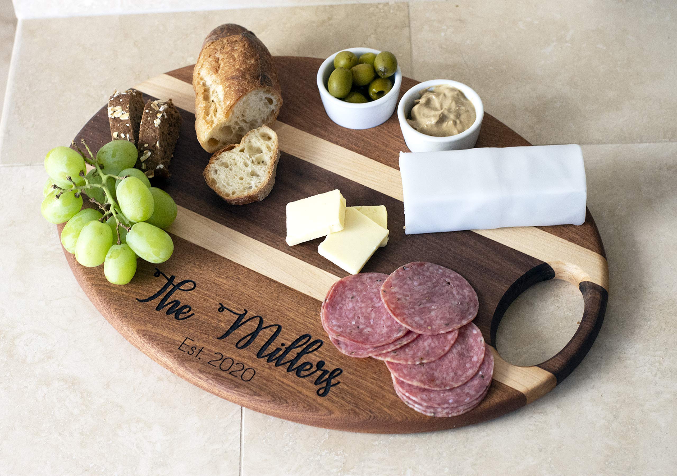 Personalized Handmade Hardwood Charcuterie & Cheese Board Set with 2 Ceramic Cups - Perfect for Wine Tasting, Cheese Platters & Charcuterie Parties - Wedding, Housewarming & Holiday Gift Idea