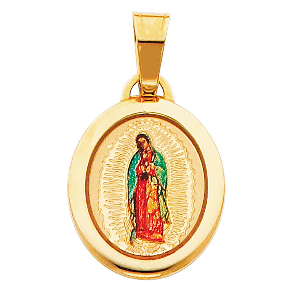 14K Yellow Gold Our Lady of Guadalupe Religious Charm Pendant with Enamel - Perfect for Necklaces, Bracelets & Catholic Jewelry Gifts