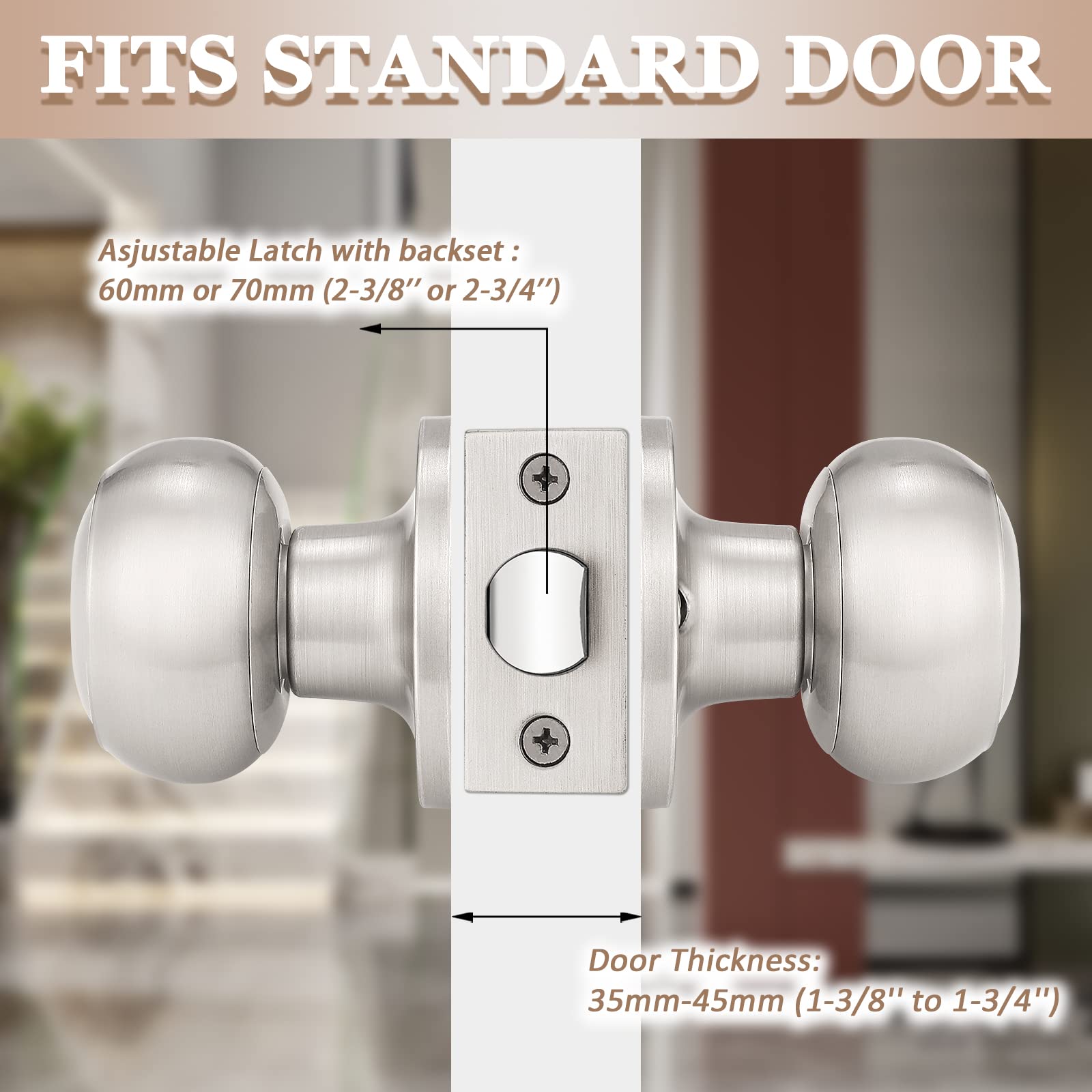 Probrico 8-Pack Keyless Door Knobs - Satin Nickel for Hall & Closet Doors