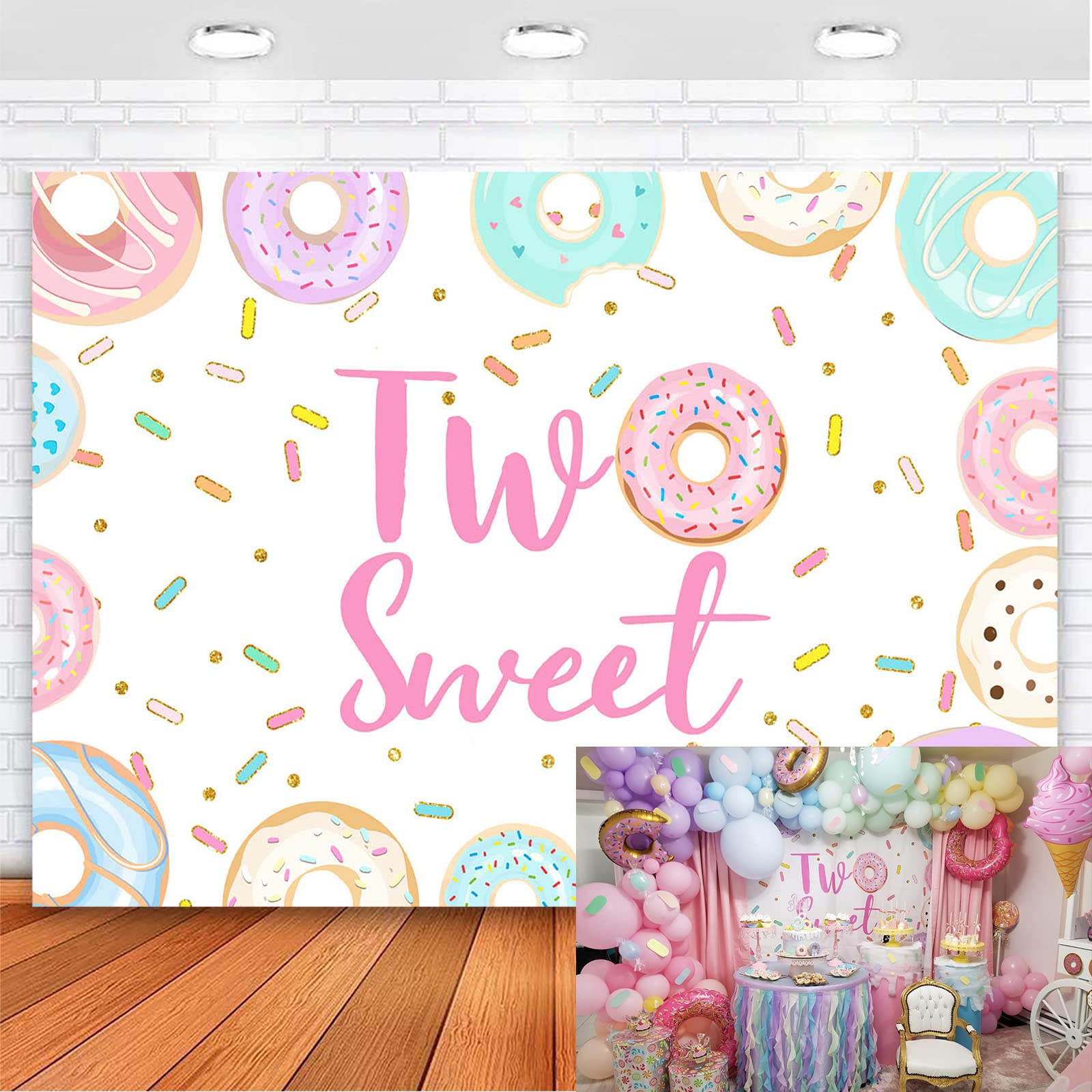 Sweet Donut Birthday Backdrop - 7x5ft Happy 2nd Birthday Party Decorations with Sprinkles Design | Perfect for Second Birthday Celebrations, Baby Showers & Dessert-Themed Events