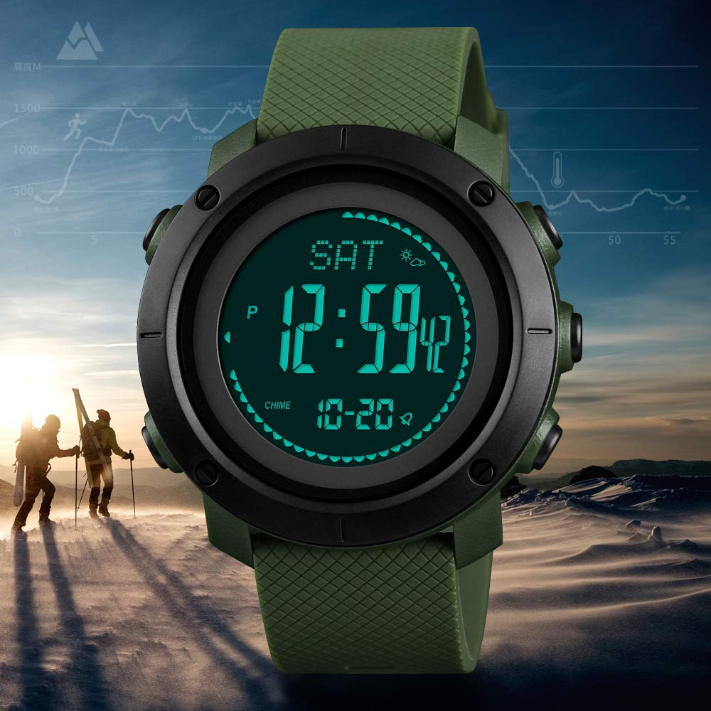 OEIPSMK Men's Digital Compass Watch - Military Sports Watch with Pedometer, Altimeter, Barometer & Temperature Sensor - Waterproof Wristwatch for Men & Women - Perfect for Hiking, Running & Outdoor Adventures