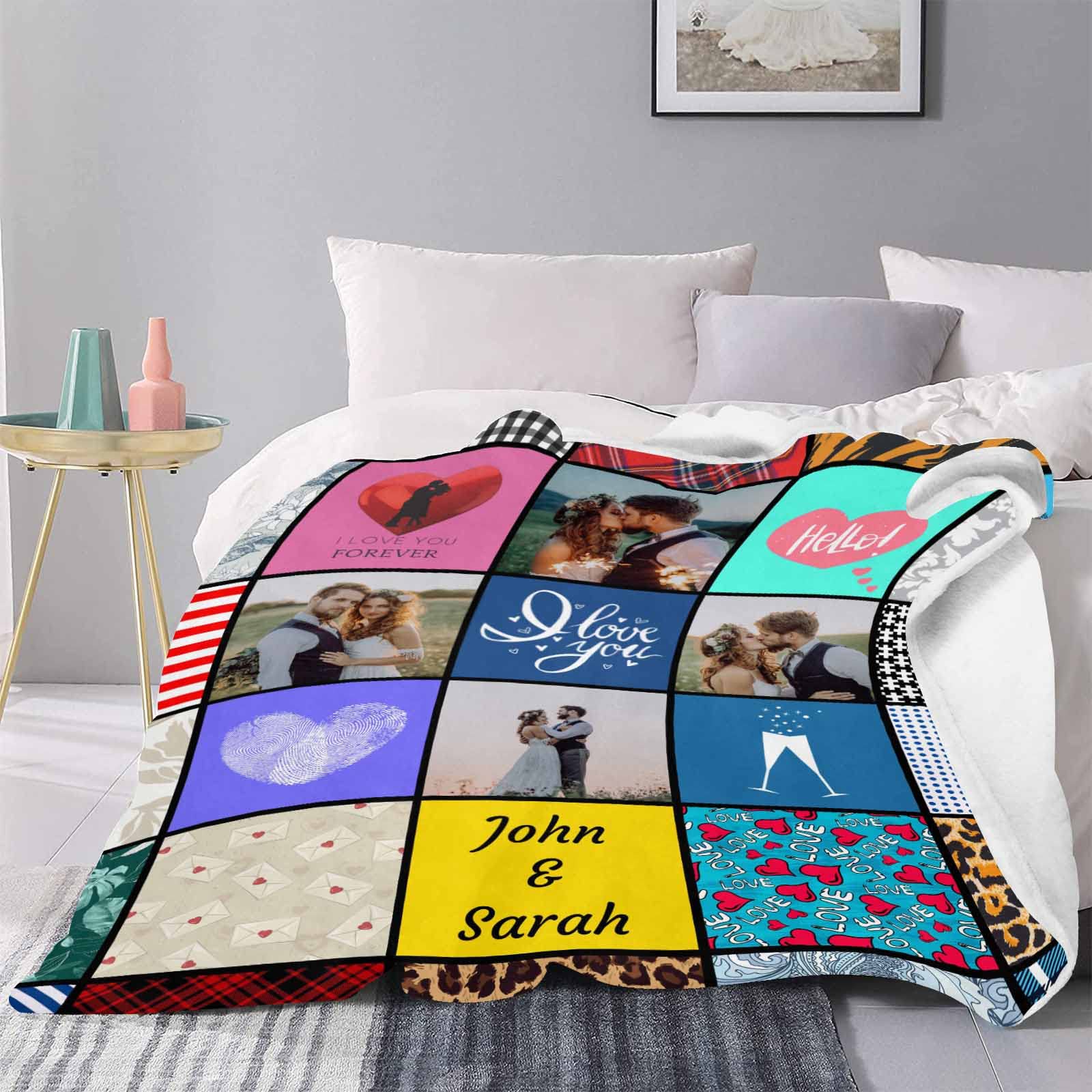 **Personalized Photo Blanket - Custom Fleece Throw Blanket with Collage for Couples, Anniversary & Valentine's Day Gifts - 50