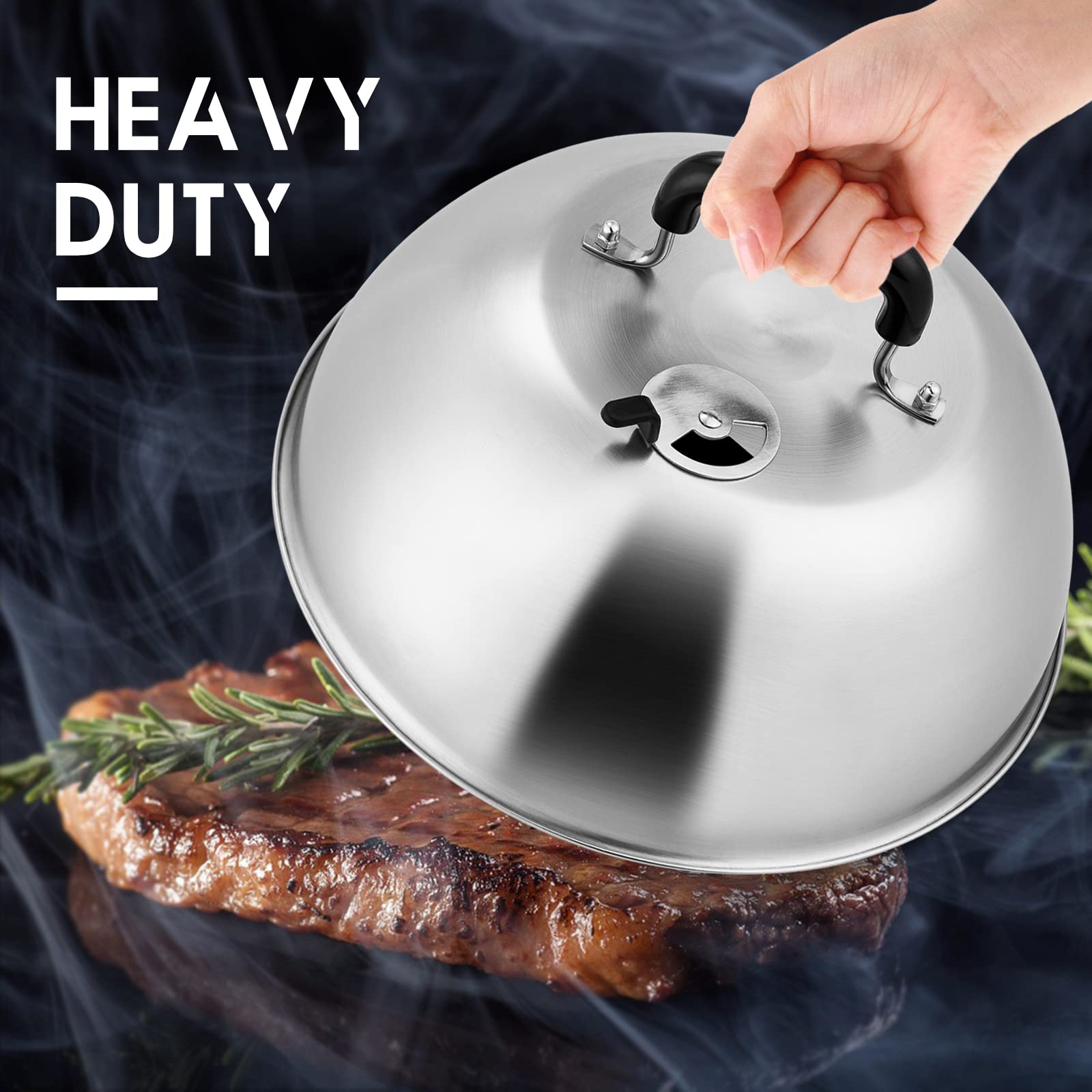 12-Inch Stainless Steel Cheese Melting Dome with Adjustable Vent - Heavy Duty Basting Cover for Flat Top Griddle, Teppanyaki, Indoor & Outdoor Cooking - Dishwasher Safe - Perfect for Melting Cheese, Steaming Vegetables & Keeping Food Warm