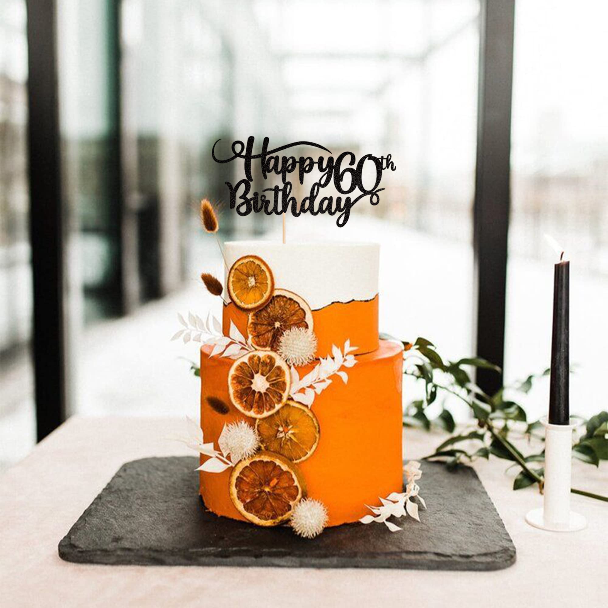 Rsstarxi 1 Pack Happy 60th Birthday Cake Topper - Glitter Number 60 Sixty Years Old Cake Decorations for Anniversary Party Supplies (Black) - Perfect for Milestone Birthday Celebrations, Retirement Parties & Golden Jubilee Events