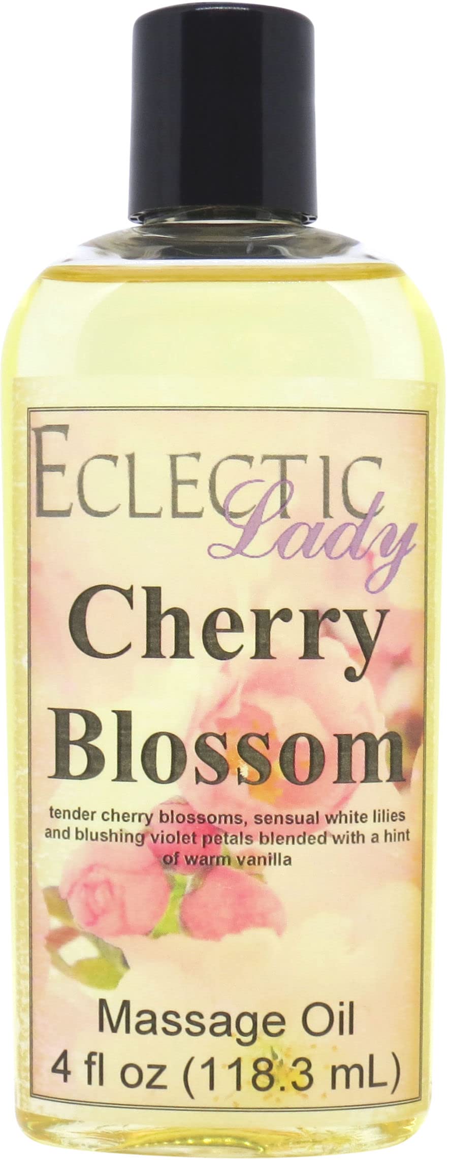 Cherry Blossom Massage Oil - 4oz Natural Relaxing Aromatherapy Oil with Sweet Almond & Jojoba Oils, Preservative-Free - Perfect for Couples Massage, Spa Nights & Stress Relief