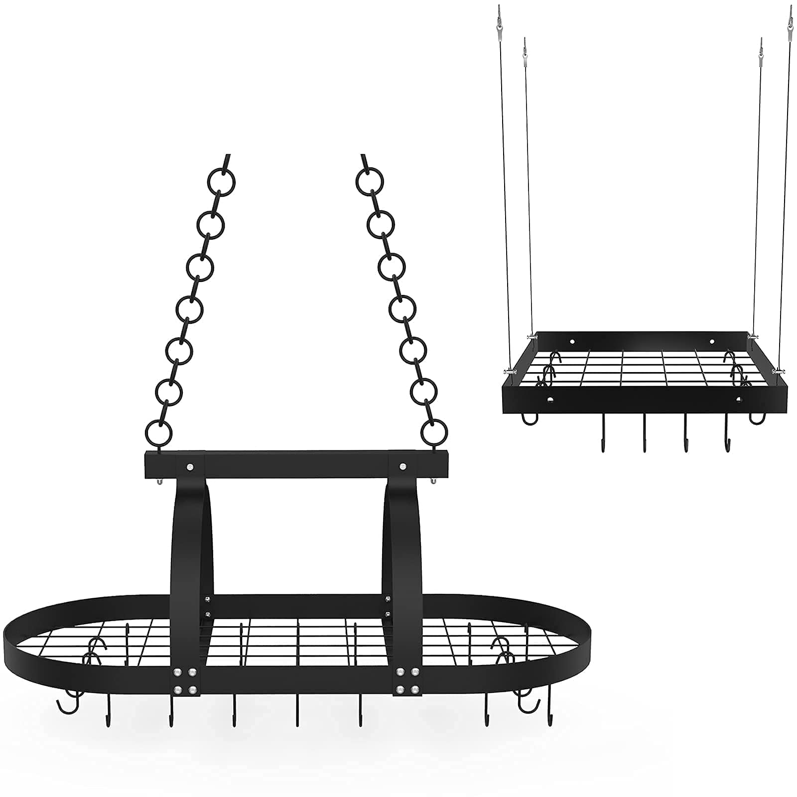34-Inch KES Ceiling Pot Rack & 16-Inch Hanging Pot Rack with S Hooks - Matte Black Kitchen Storage for Pots and Pans (KUR221S85-BK + KUR219S40-BK) - Perfect for Small Kitchens and Space-Saving Organization
