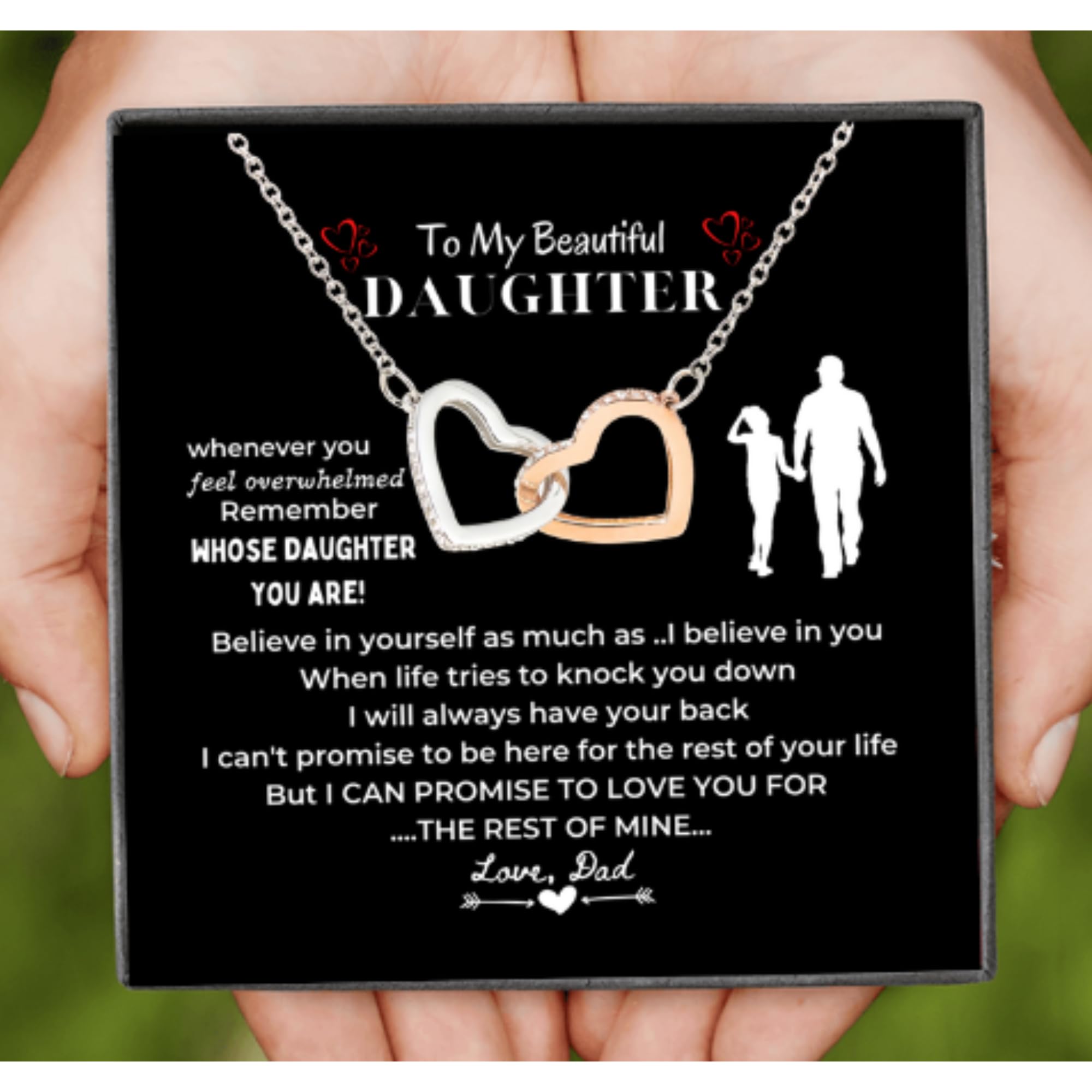 Sterling Silver Interlocking Heart Necklace with Message Card - Thoughtful Daughter Gift from Dad for Christmas, Birthday or Daughter's Day | Perfect for Teen Girls, Graduation, Father-Daughter Bonding & Special Occasions