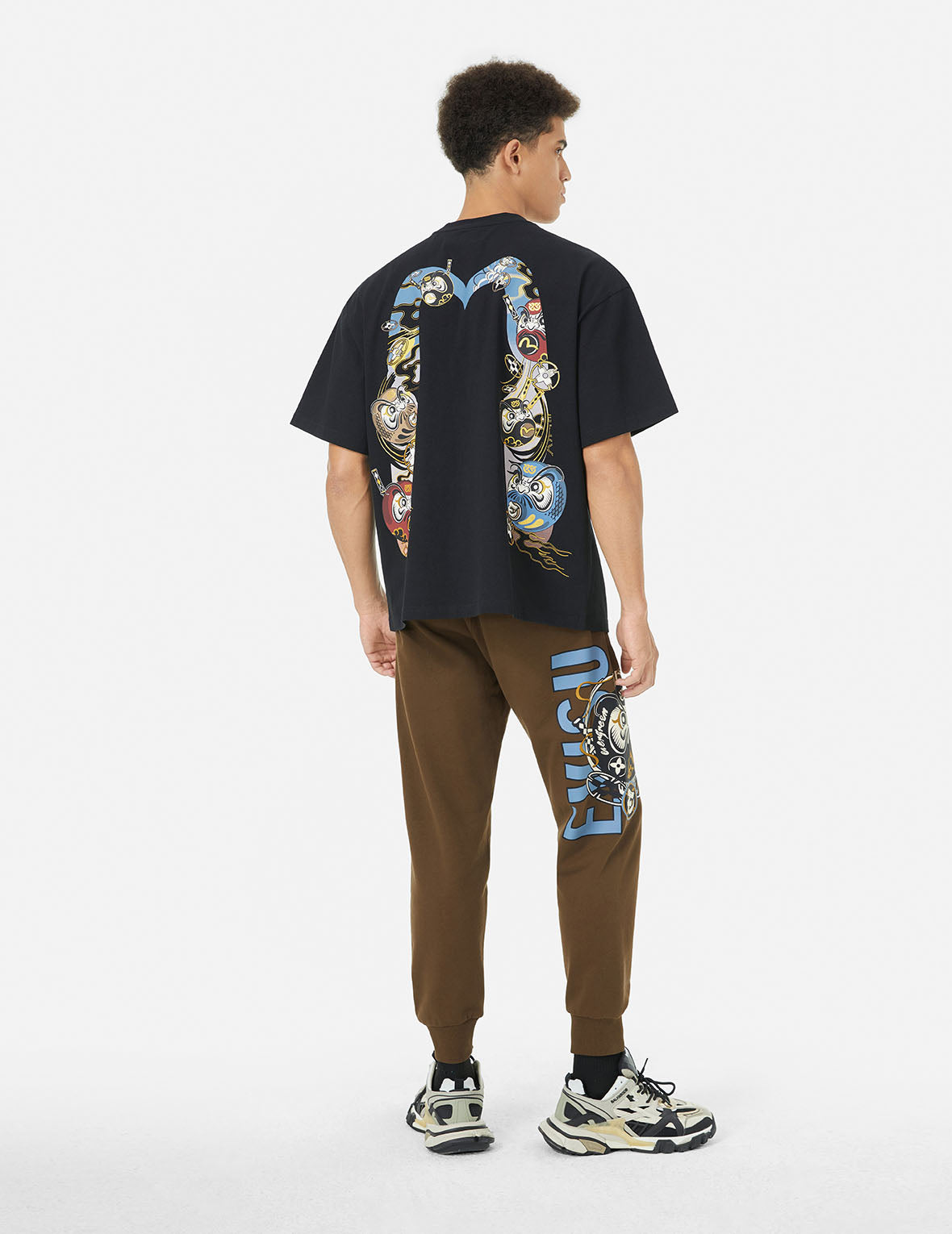 Ninja Daruma Print Regular Fit Sweatpants for Men - Comfortable Cotton Jogger Pants with Japanese Design - Perfect for Casual Wear, Lounge, and Street Fashion