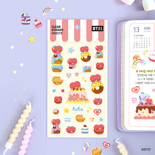 BT21 Clear Sticker Sweetie TATA - Cute Korean Character Vinyl Decals for Laptops, Phones, Water Bottles & DIY Crafts - Perfect for K-Pop Fans & Stationery Lovers