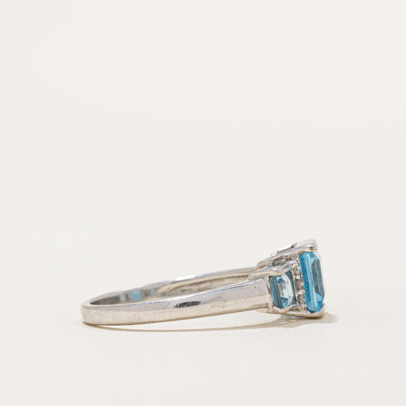 1.34ctw Three Stone Blue Topaz & Diamond Ring in Sterling Silver - Size 7.25 | Elegant Birthstone Jewelry for Women, Anniversary Gift, Engagement Promise Ring