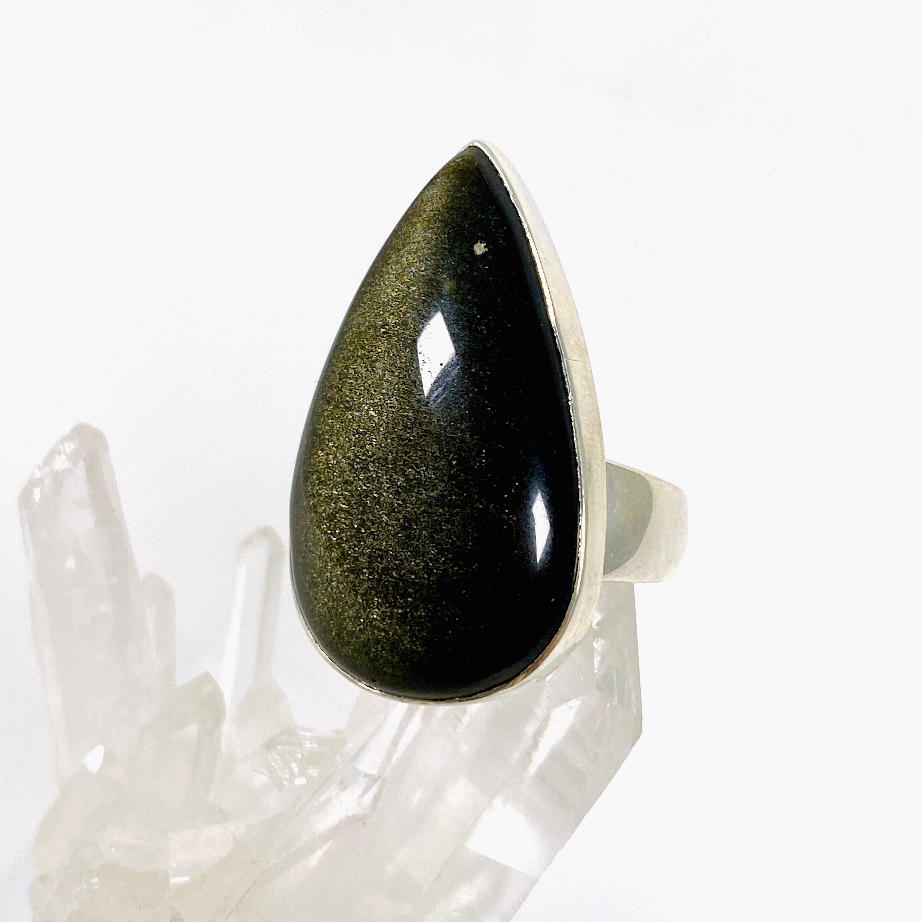Goldsheen Obsidian Teardrop Ring - Size 8 - KRGJ2922 - Elegant Black Gemstone Jewelry for Women, Perfect for Evening Parties & Special Occasions