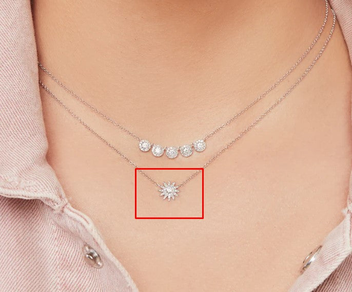 14Kt Gold 0.15 CTW Diamond Sunburst Pave Necklace - Elegant Layering Piece for Women, Perfect for Weddings, Anniversaries & Special Occasions