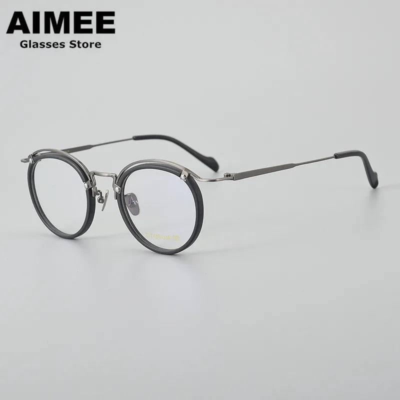 Stylish Aimee Unisex Full Rim Round Acetate & Titanium Eyeglasses Frame 20036 - Perfect for Work, Reading & Everyday Fashion