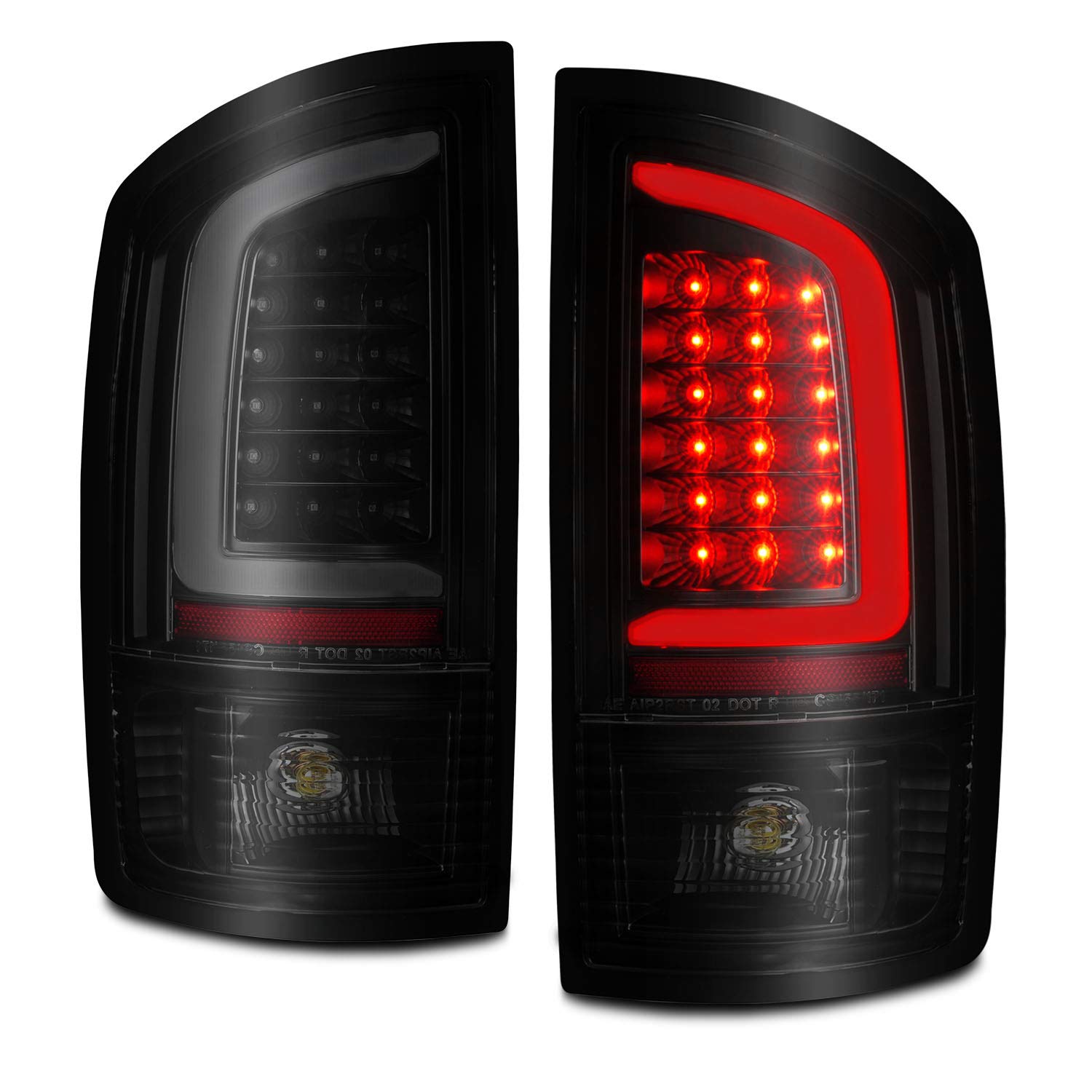 2002-2006 Dodge Ram 1500 & 2003-2006 Ram 2500/3500 Pickup Truck Black C-Type LED Tail Lights Pair - Brake Lamps Replacement for Driver & Passenger Side | Enhanced Night Visibility & Safety