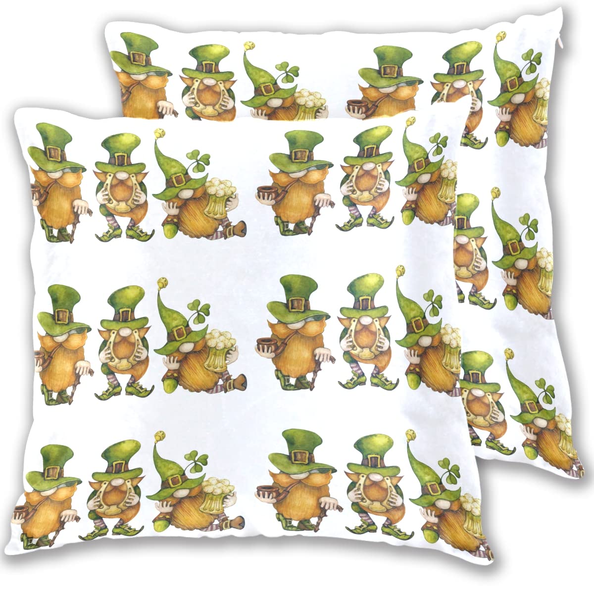 **Aflyko St. Patrick's Day Lucky Gnome Throw Pillow Covers (2 Pack) - 20x20 Inch Green Irish Decor for Sofa, Couch, Party & Home - Perfect Spring Gift & Seasonal Decorations**    *(Use Cases: St. Patrick's Day Party Decor, Irish-Themed Home Decor, Seasonal Throw Pillows for Sofa & Couch, Festive Gift for Friends & Family)*