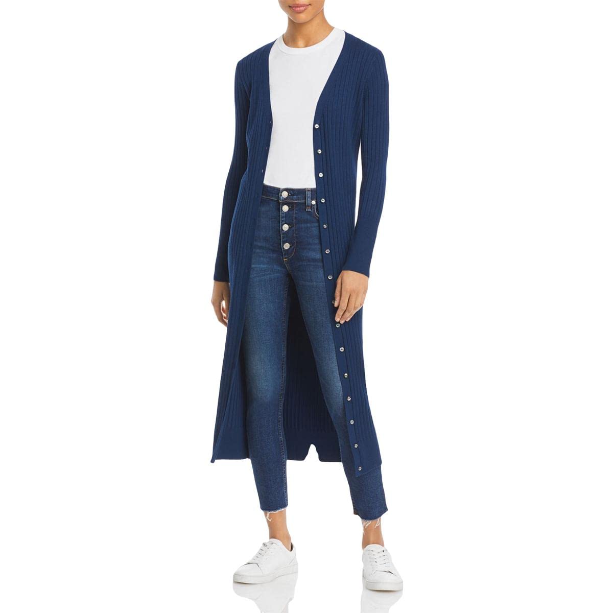 525 America Women's Wide Rib Long Cardigan Sweater - Soft Knit Open Front Cardigan in Midnight Blue - Perfect for Casual Wear, Layering & Fall Fashion