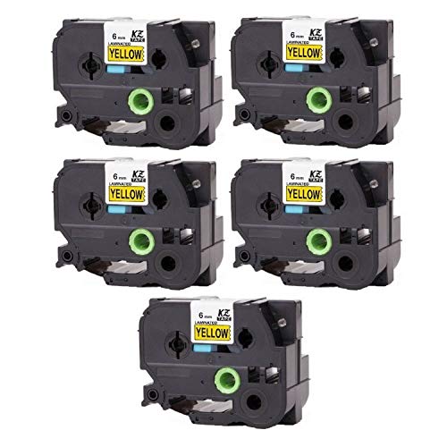 Brother TZ-611 Compatible Label Tape - 5 Pack Black on Yellow Laminated P-Touch Replacement (1/4