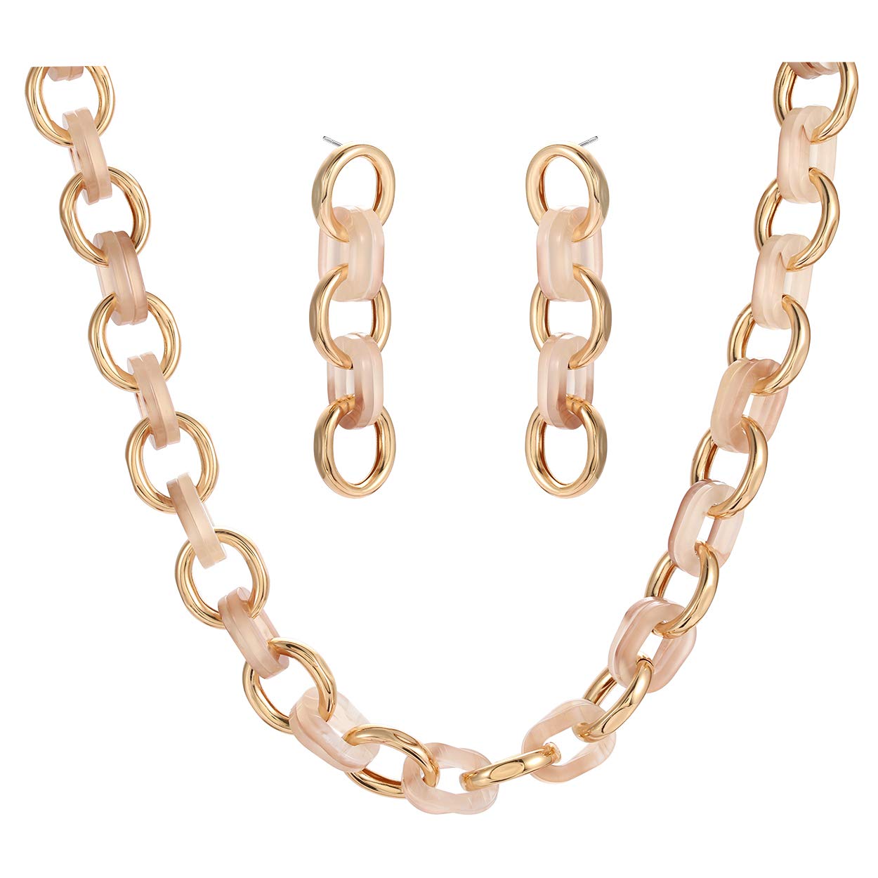Two Tone Gold Plated Cuban Chain Necklace & Dangle Earrings Set for Women | Chunky Link Jewelry for Party, Date Night & Gift Giving