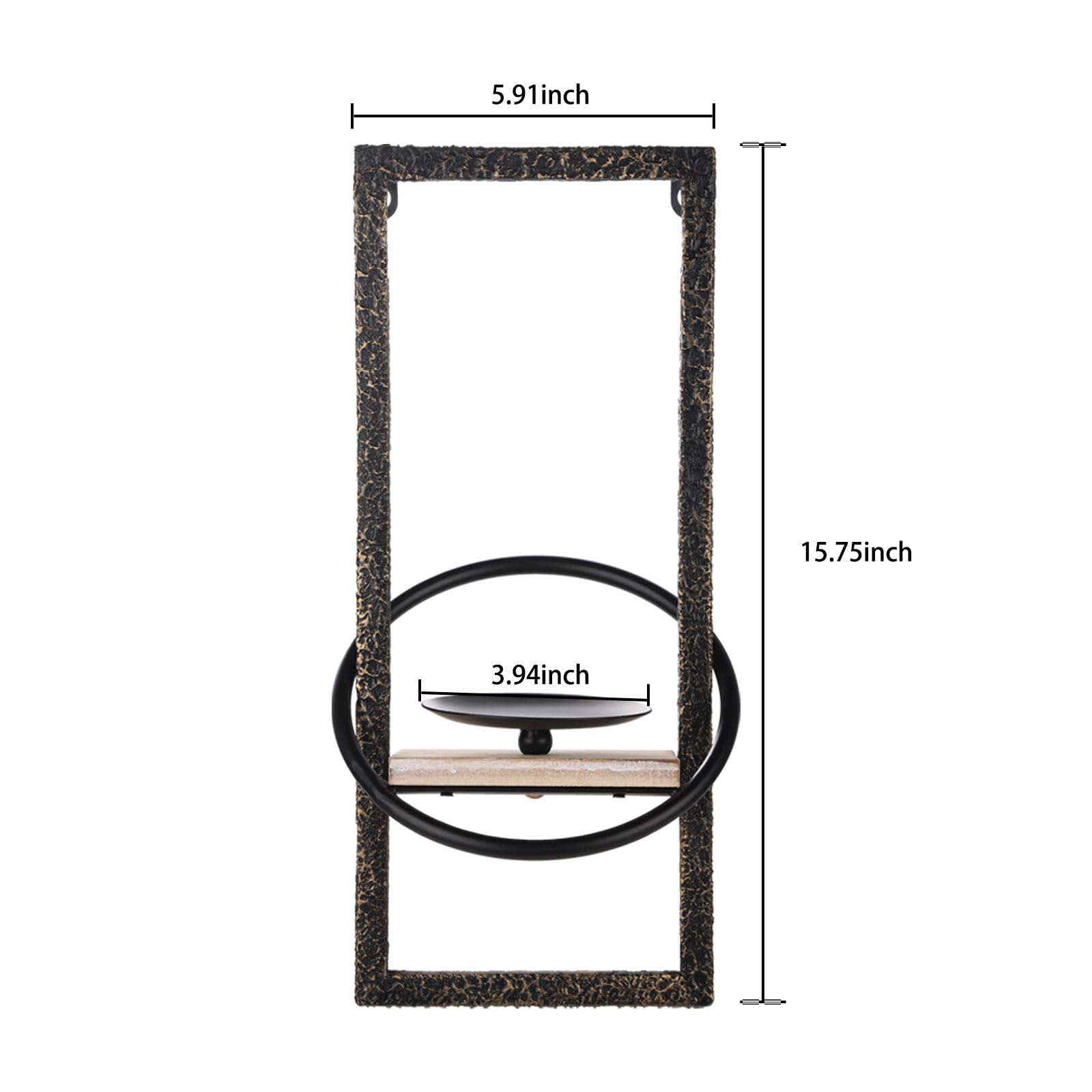 GAKA Set of 2 Black Iron & Wood Wall Sconce Candle Holders - Rustic Metal Hanging Wall Mount Candleholders for Home Decor, Bedroom, Living Room, Patio Lighting