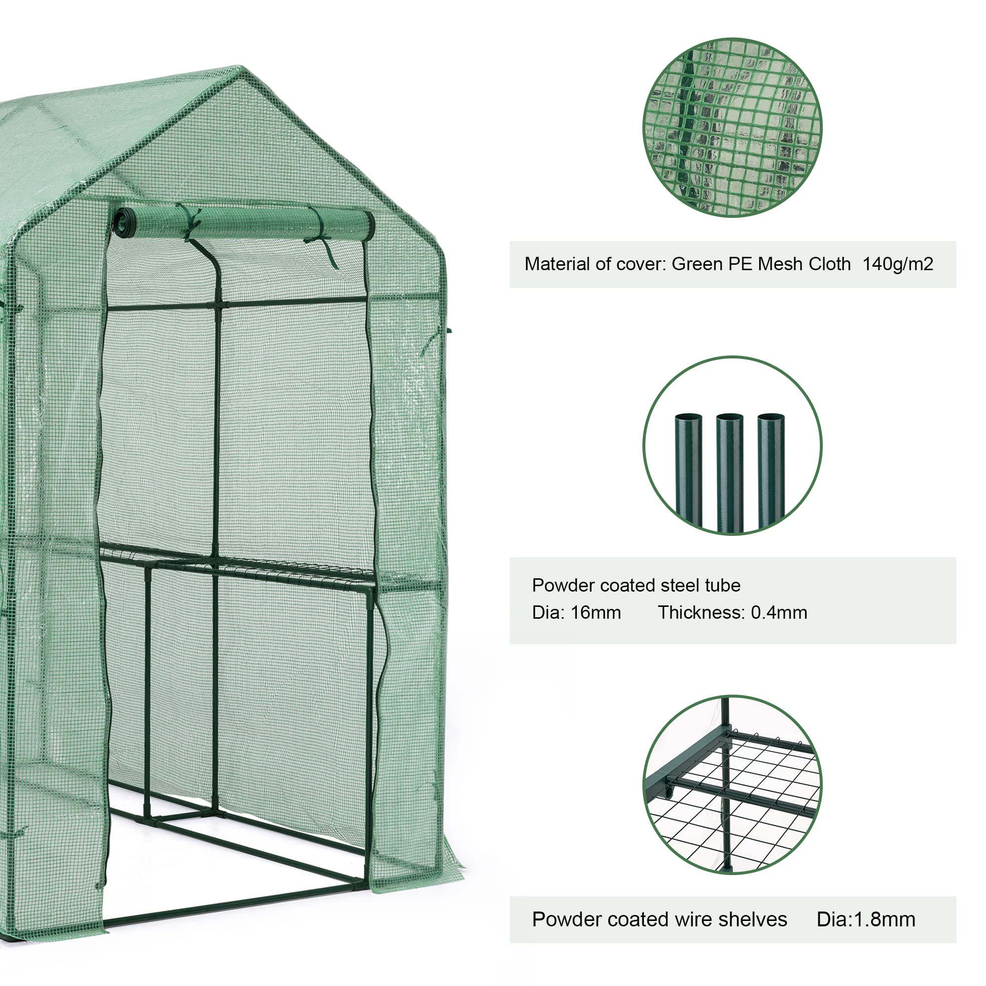 Glitzhome 2-Tier 4 Shelves Walk-in Plant Greenhouse with Green PE Cover - Indoor/Outdoor Gardening Solution for Herbs, Flowers & Vegetables | Perfect for Backyard, Patio & Urban Farming