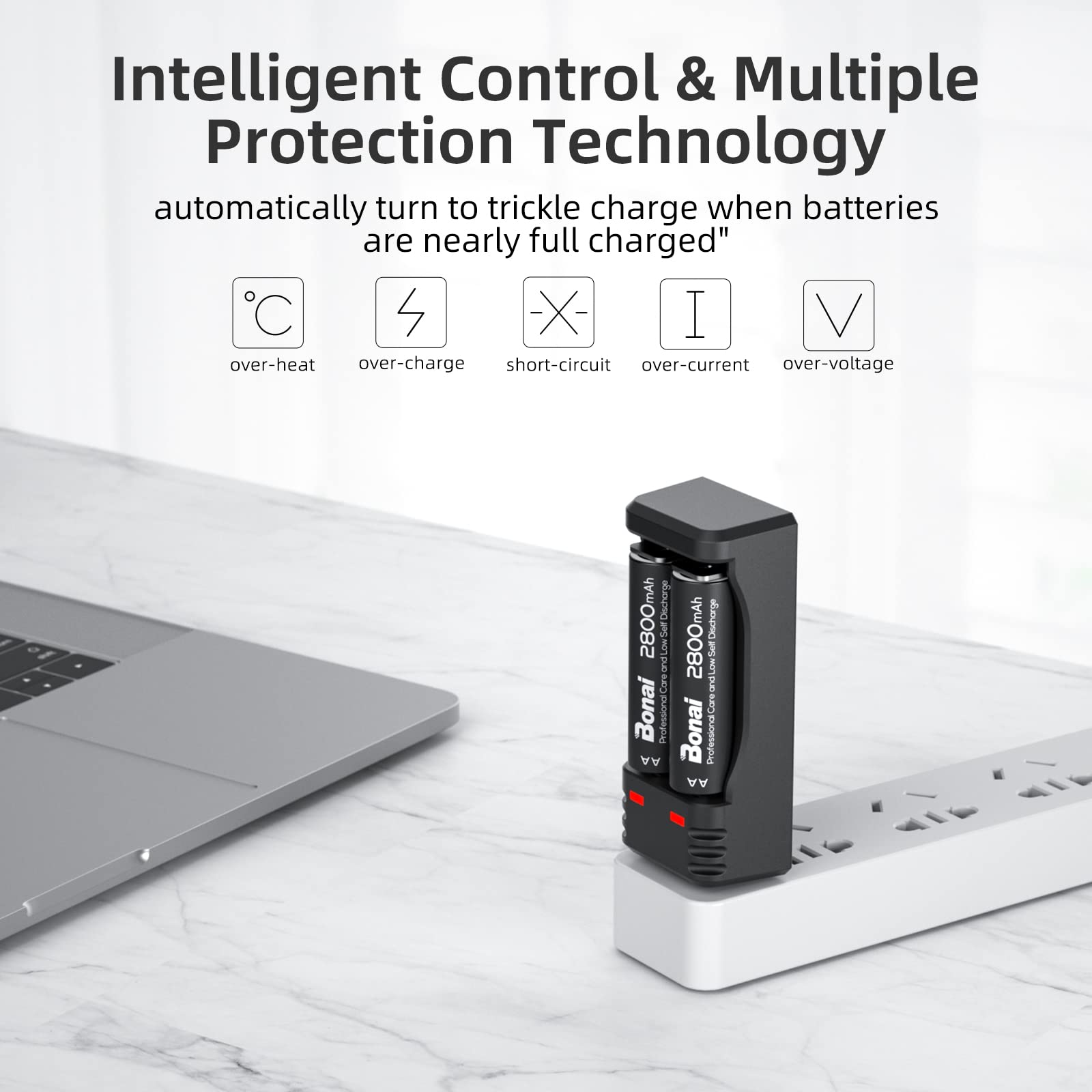 BONAI Rechargeable AA Batteries with USB Charger - 8 Pack High Capacity Ni-MH AA/AAA Batteries & Fast Charging Station - Perfect for Cameras, Toys, Flashlights, and Electronic Devices
