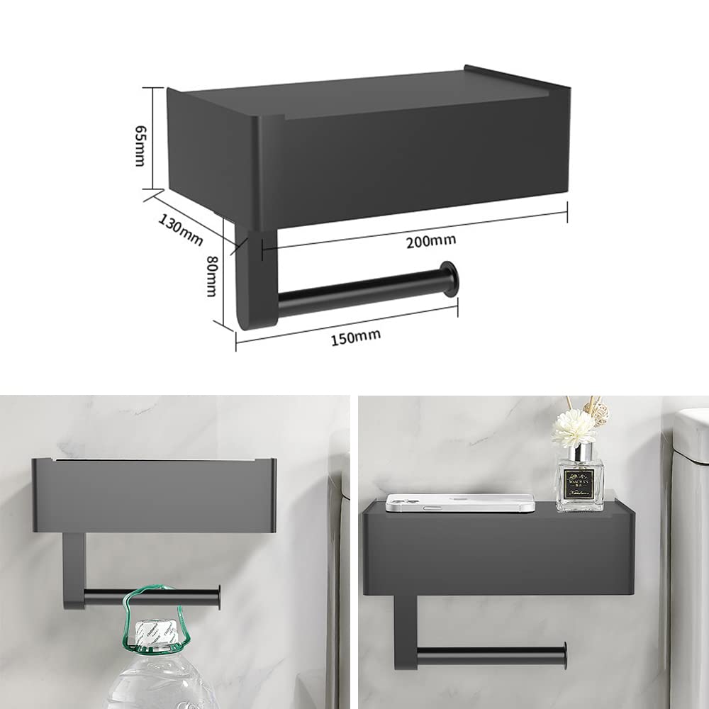 No Drill Toilet Paper Holder with Shelf & Flushable Wipes Dispenser - Wall Mount Bathroom Tissue Storage Organizer for Home, RV, and Office Use