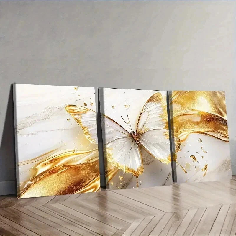 3-Piece Ethereal Golden Butterfly Wall Art Set - Framed Canvas 50x70cm (20x28in) - High Quality Print - 100% Australian Made - Ready to Hang - Perfect for Living Room, Bedroom & Office Decor