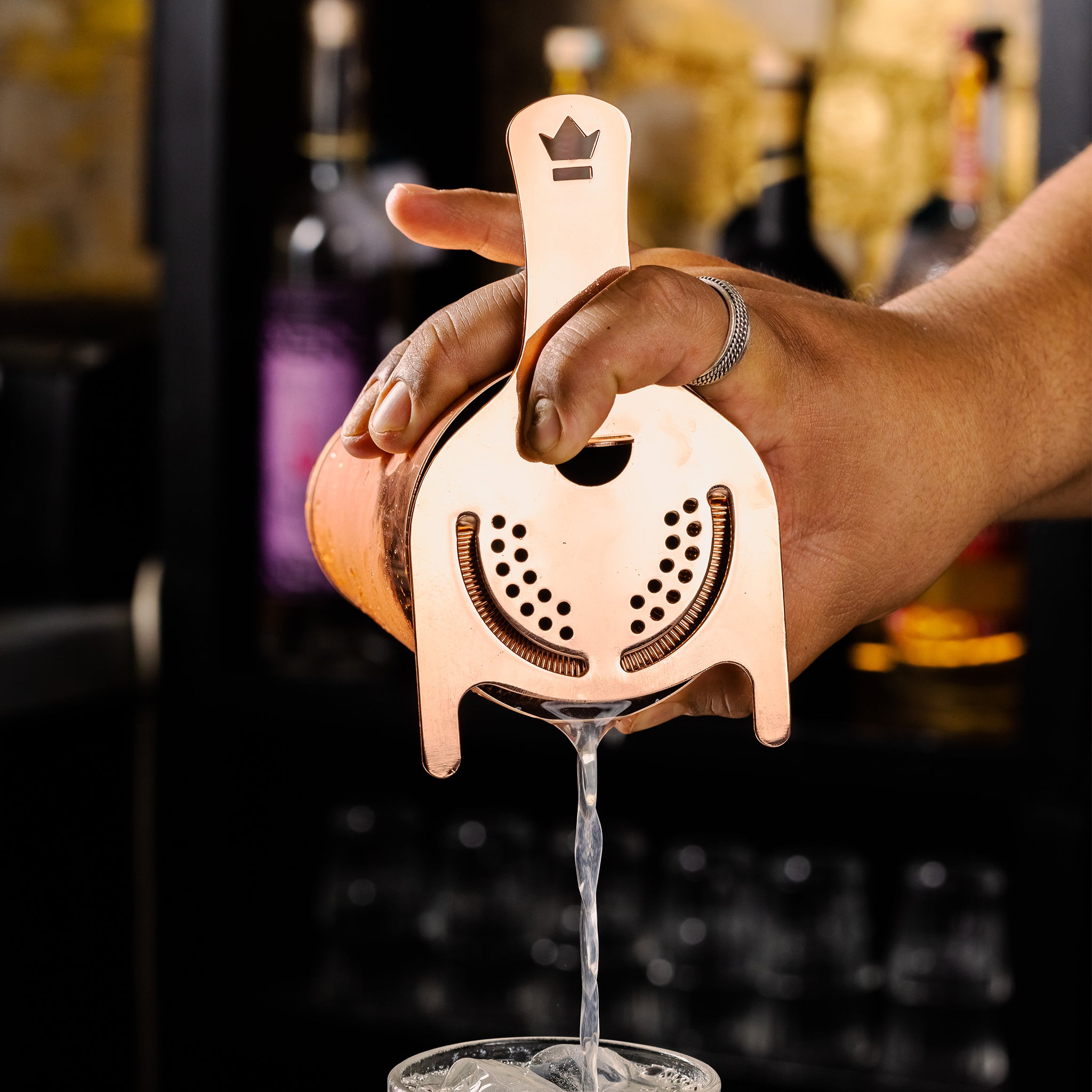KORIKO® 2-Prong Cocktail Strainer - Premium Copper Plated Bar Tool for Mixing Drinks, Perfect for Home Bars & Professional Bartenders
