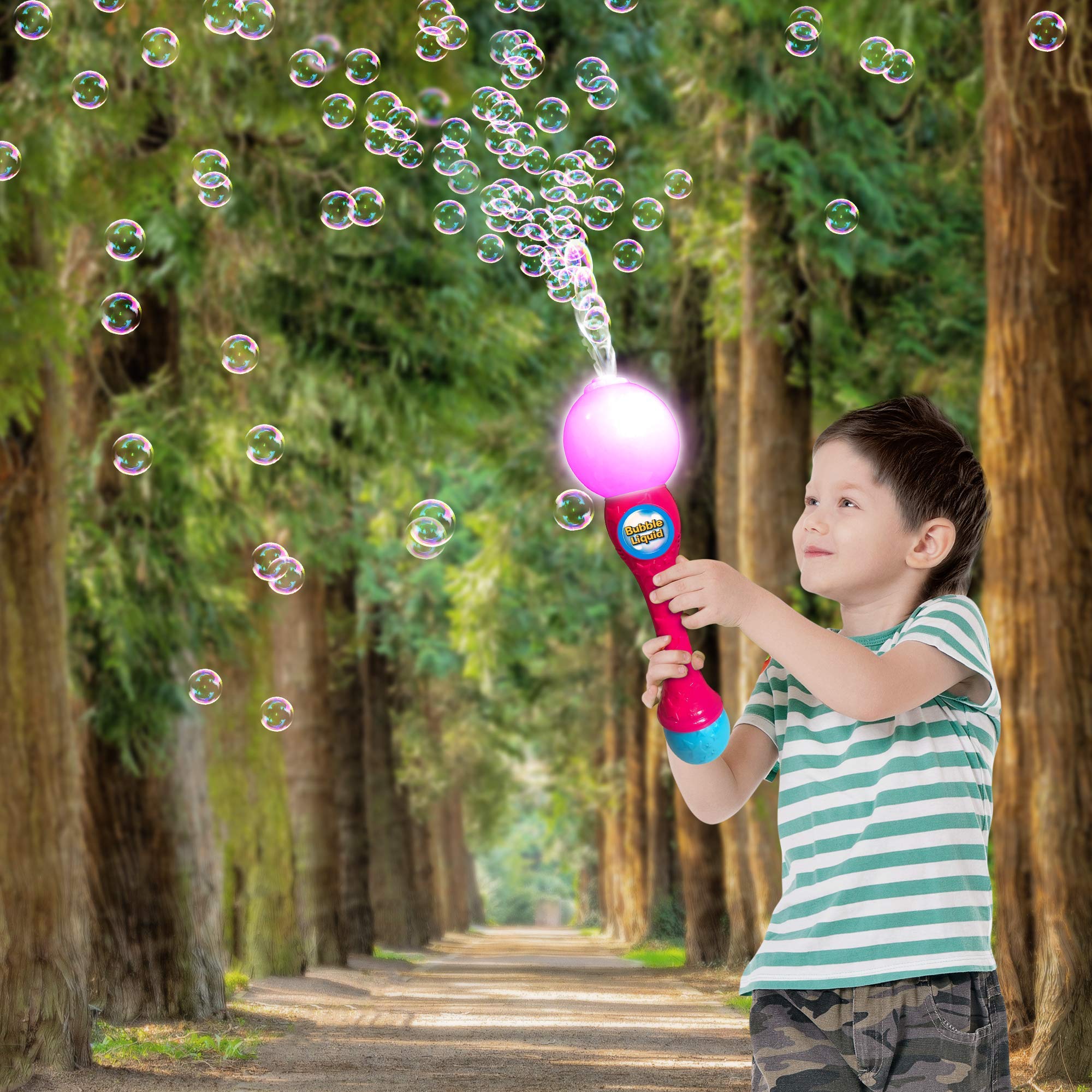 **ArtCreativity LED Light Up Bubble Wand - 13.5 Inch Illuminating Bubble Blower with Sound Effects for Kids, Includes Bubble Fluid & Batteries - Perfect for Birthday Parties, Outdoor Play & Summer Fun (Pink)**
