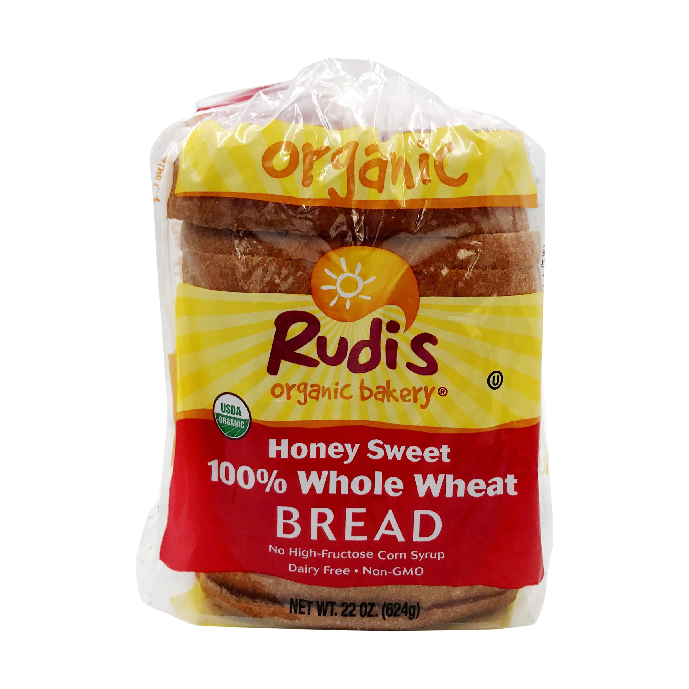 RUDIS BAKERY Organic Honey Sweet Wheat Bread - 22oz | Healthy Whole Grain Sandwich Bread for Breakfast & Lunch | Perfect for Toast, Sandwiches & Snacks