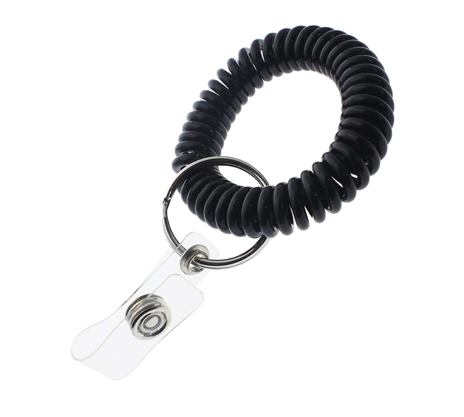 10 Pack Stretchable Spiral Wrist Coil Keychain Holder - Flexible Plastic Spring Band for Keys, ID Cards & Small Items - Perfect for Camping, Yoga, Sauna, Office, School & Daily Use (Black)