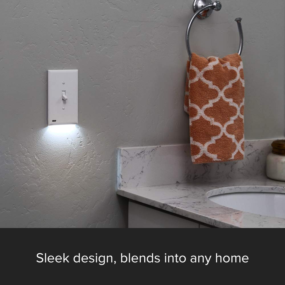 3 Pack SnapPower SwitchLight LED Night Light for Single-Pole Light Switches - White Rocker Switch Plate with Adjustable Brightness & Auto On/Off Sensor - Perfect for Hallways, Bedrooms, Bathrooms & Staircases at Night